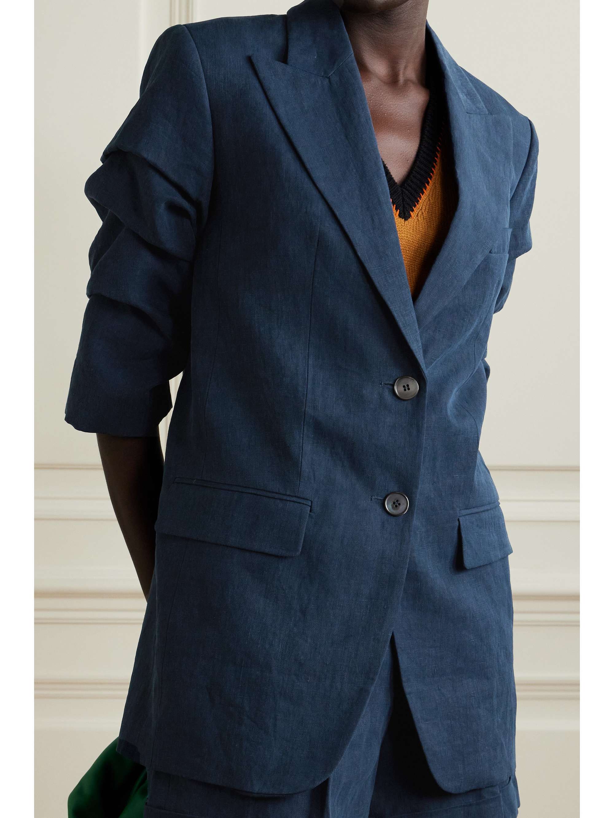 MICHAEL KORS COLLECTION Gathered linen blazer