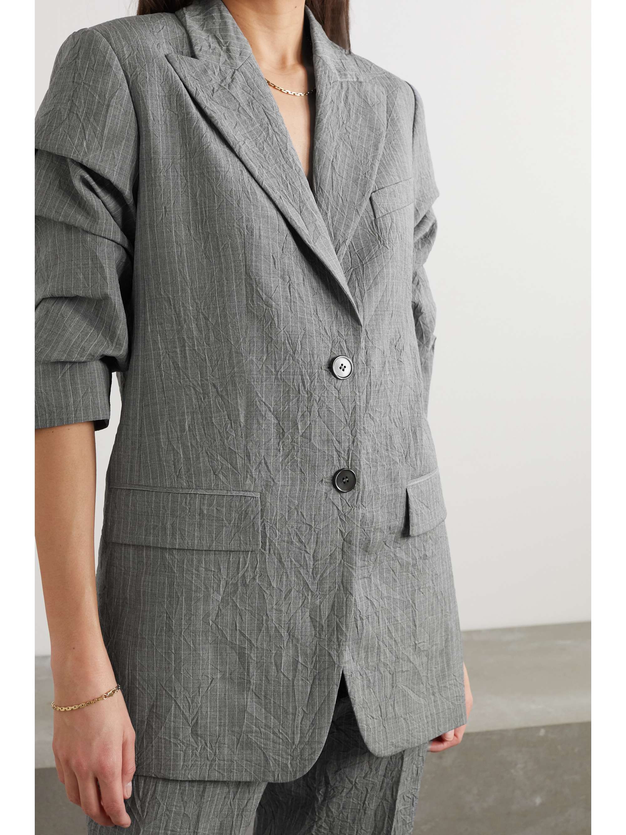 MICHAEL KORS COLLECTION 缩褶细条纹褶皱羊毛西装外套