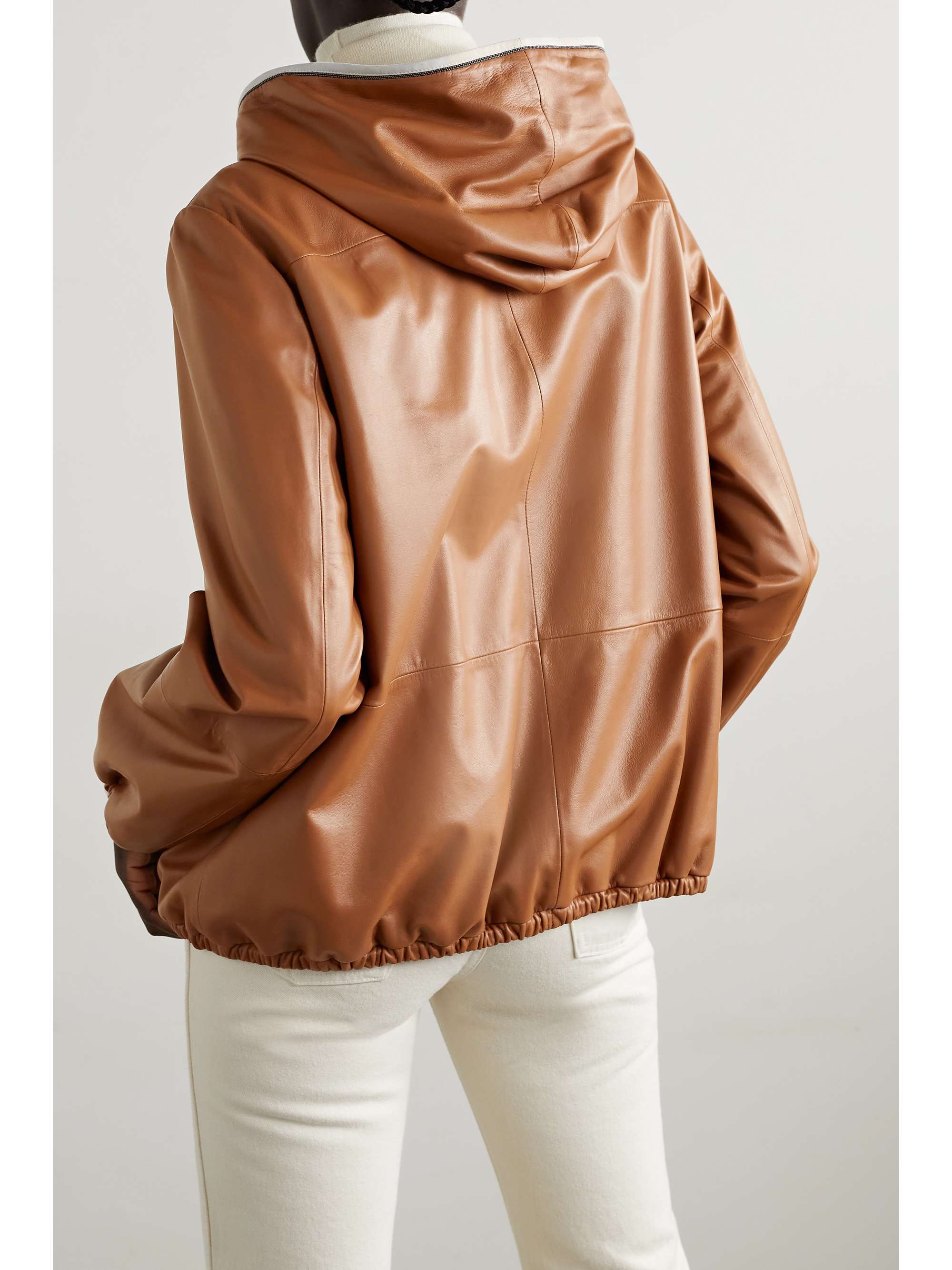 Camel Hooded bead-embellished leather 