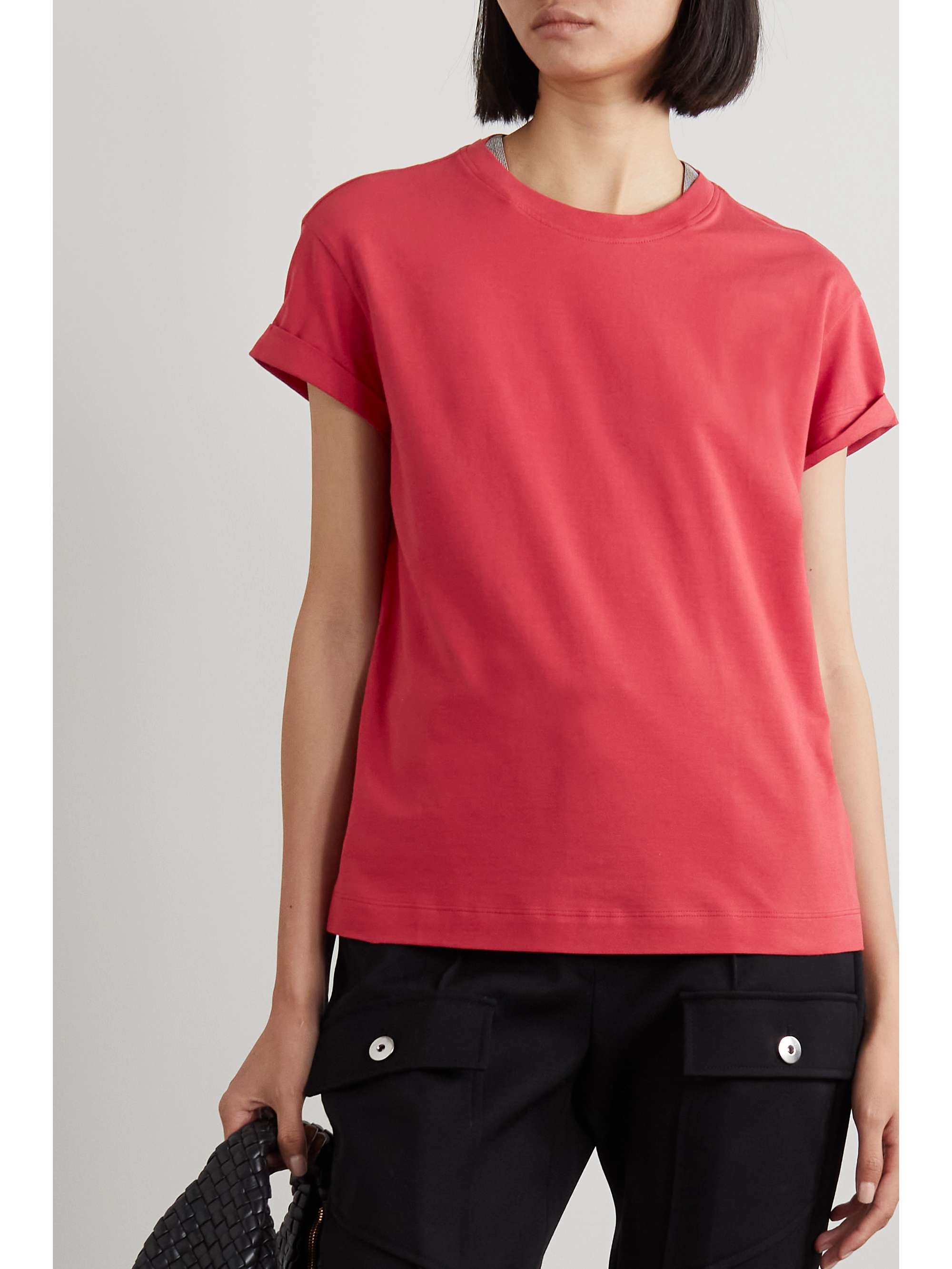 Bead-embellished stretch-cotton jersey 