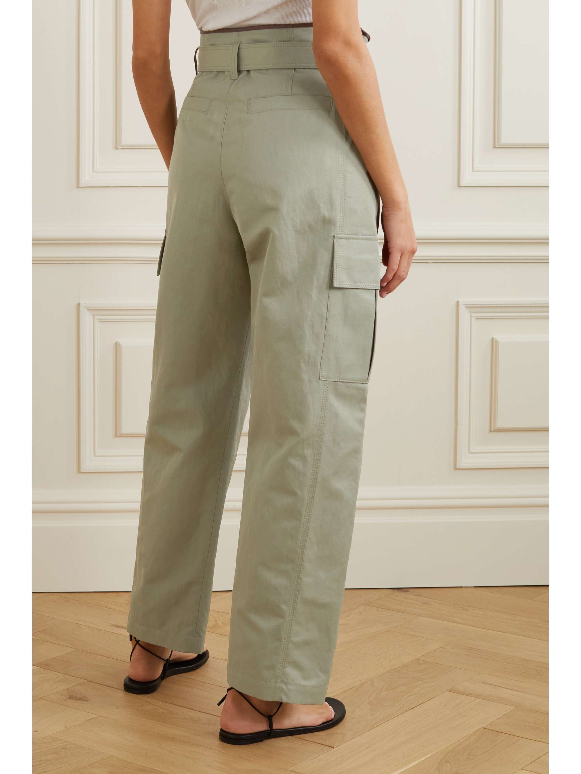 BRUNELLO CUCINELLI Belted cotton-blend gabardine straight-leg pants