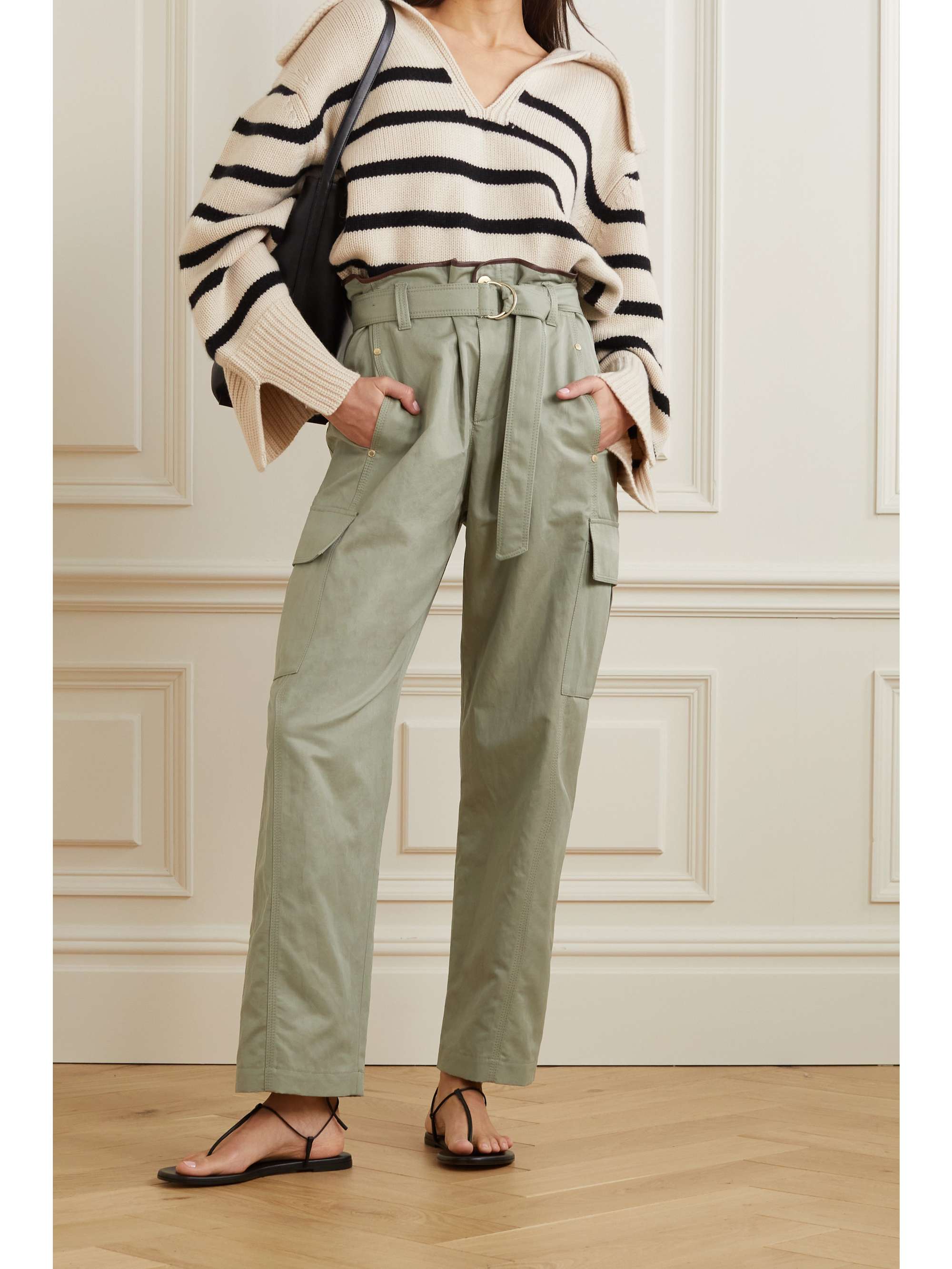 BRUNELLO CUCINELLI Belted cotton-blend gabardine straight-leg pants