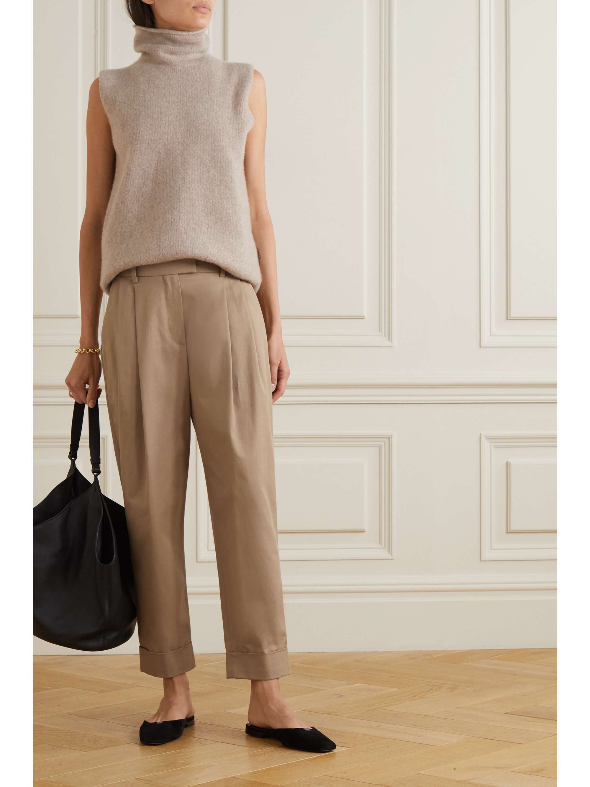 Light brown Pleated cotton-blend twill 