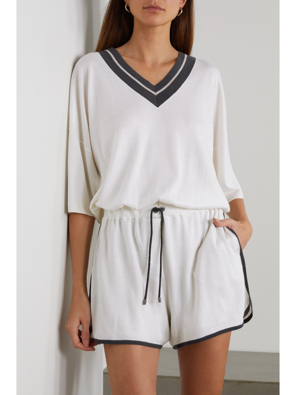 Brunello Cucinelli Cashmere And Silk-blend Playsuit In White