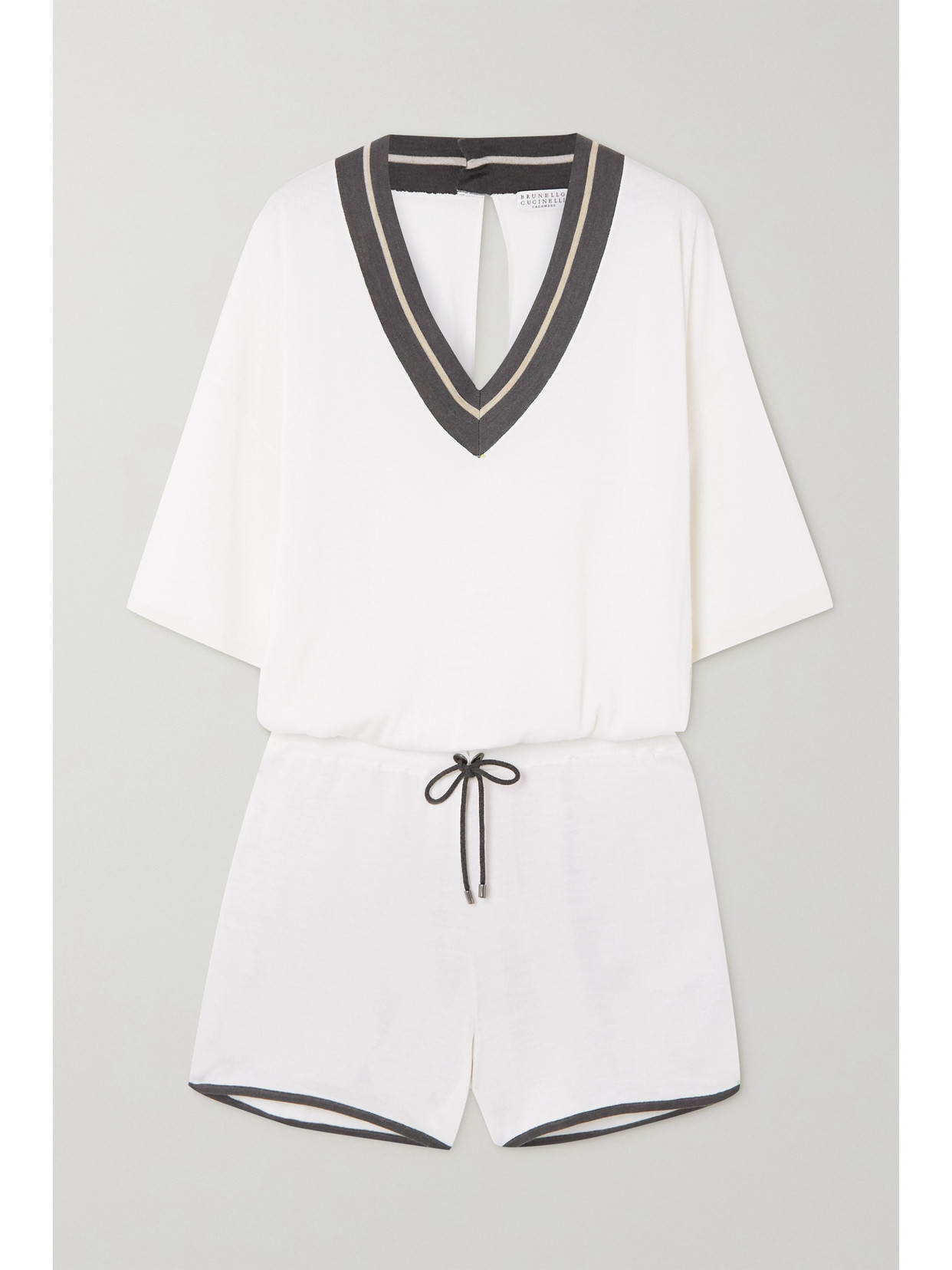 Shop Brunello Cucinelli Cashmere And Silk-blend Playsuit In White