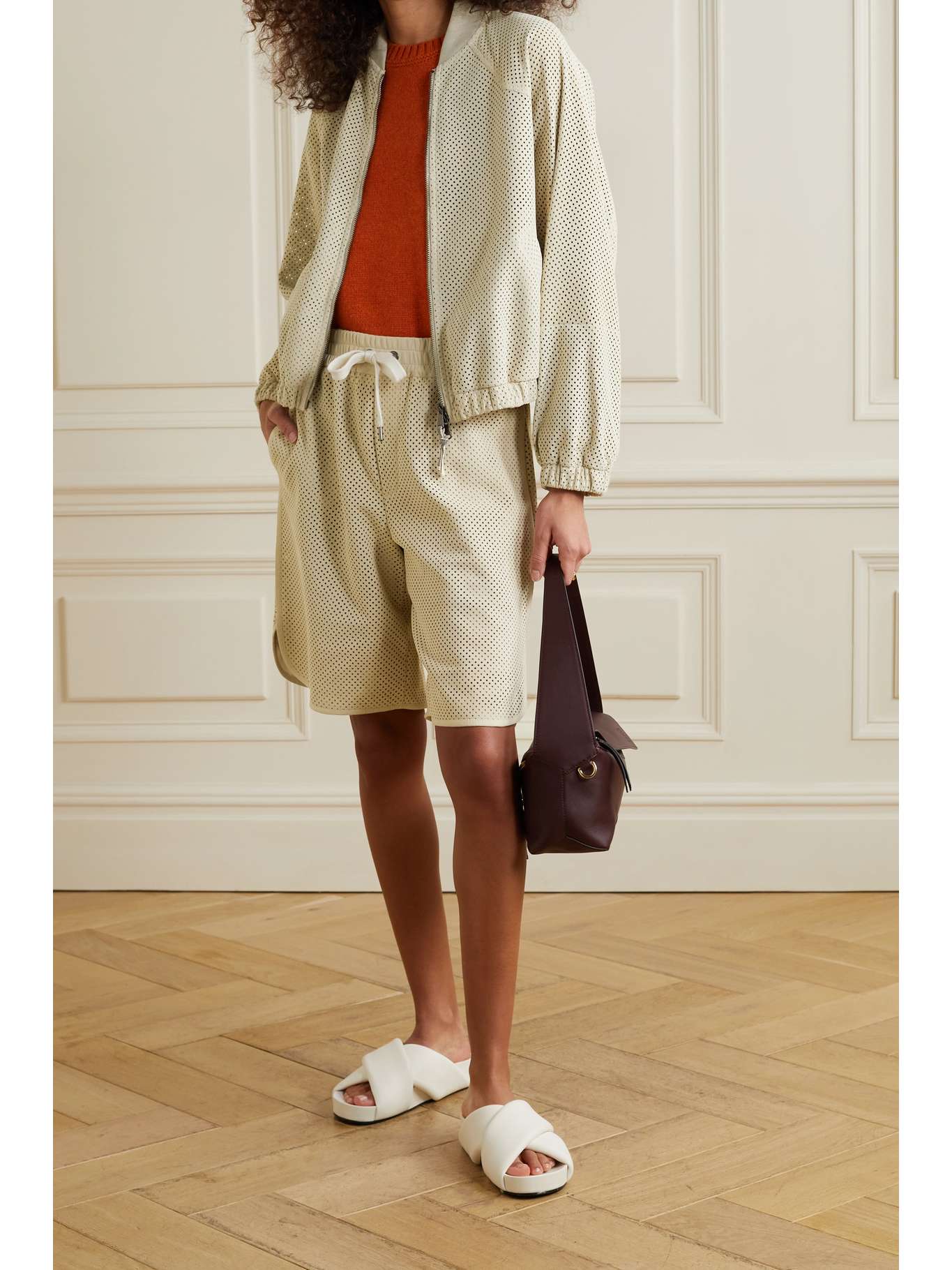 BRUNELLO CUCINELLI Perforated suede bomber jacket | NET-A-PORTER
