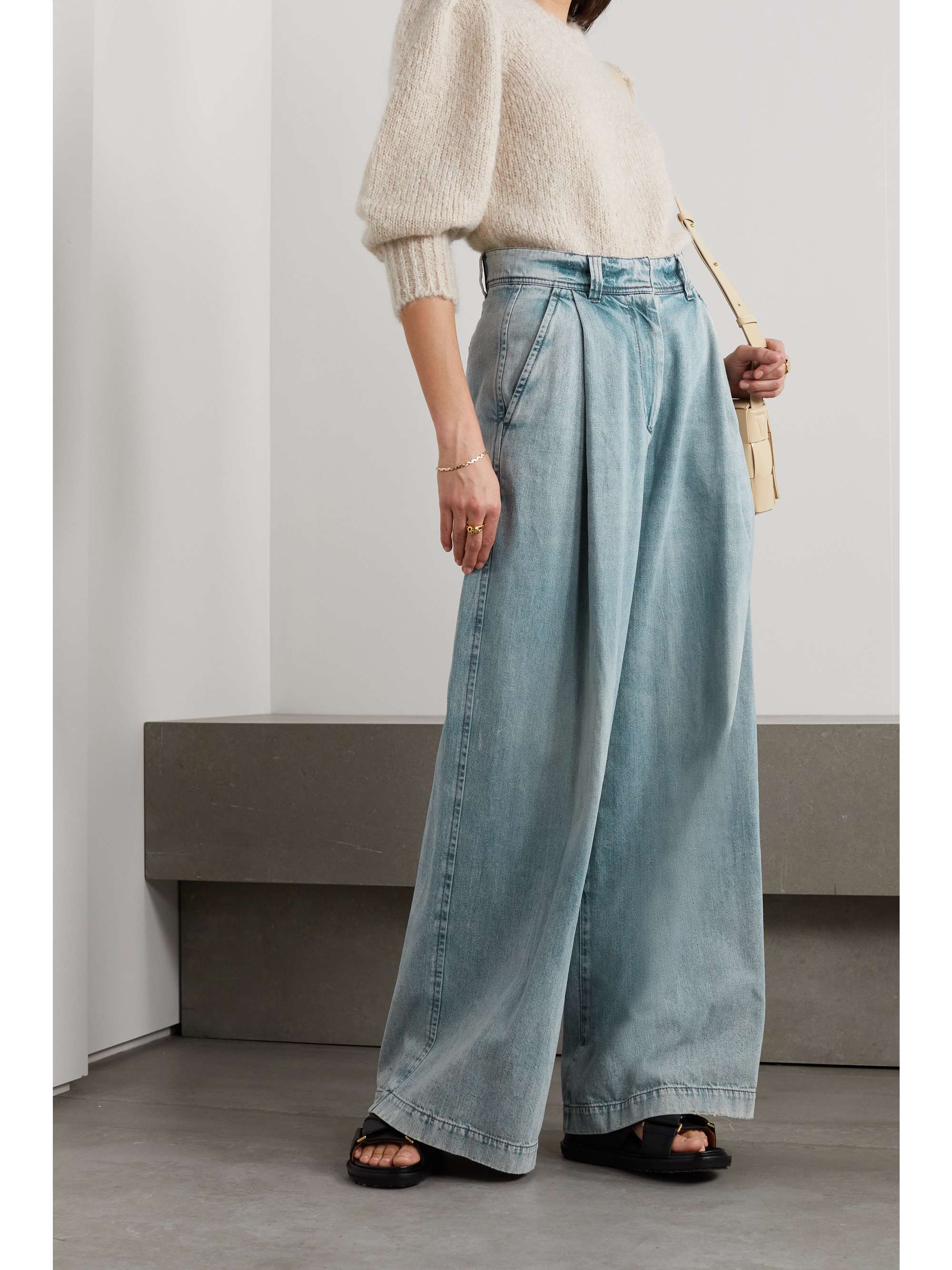 Mid denim Faded high-rise wide-leg 