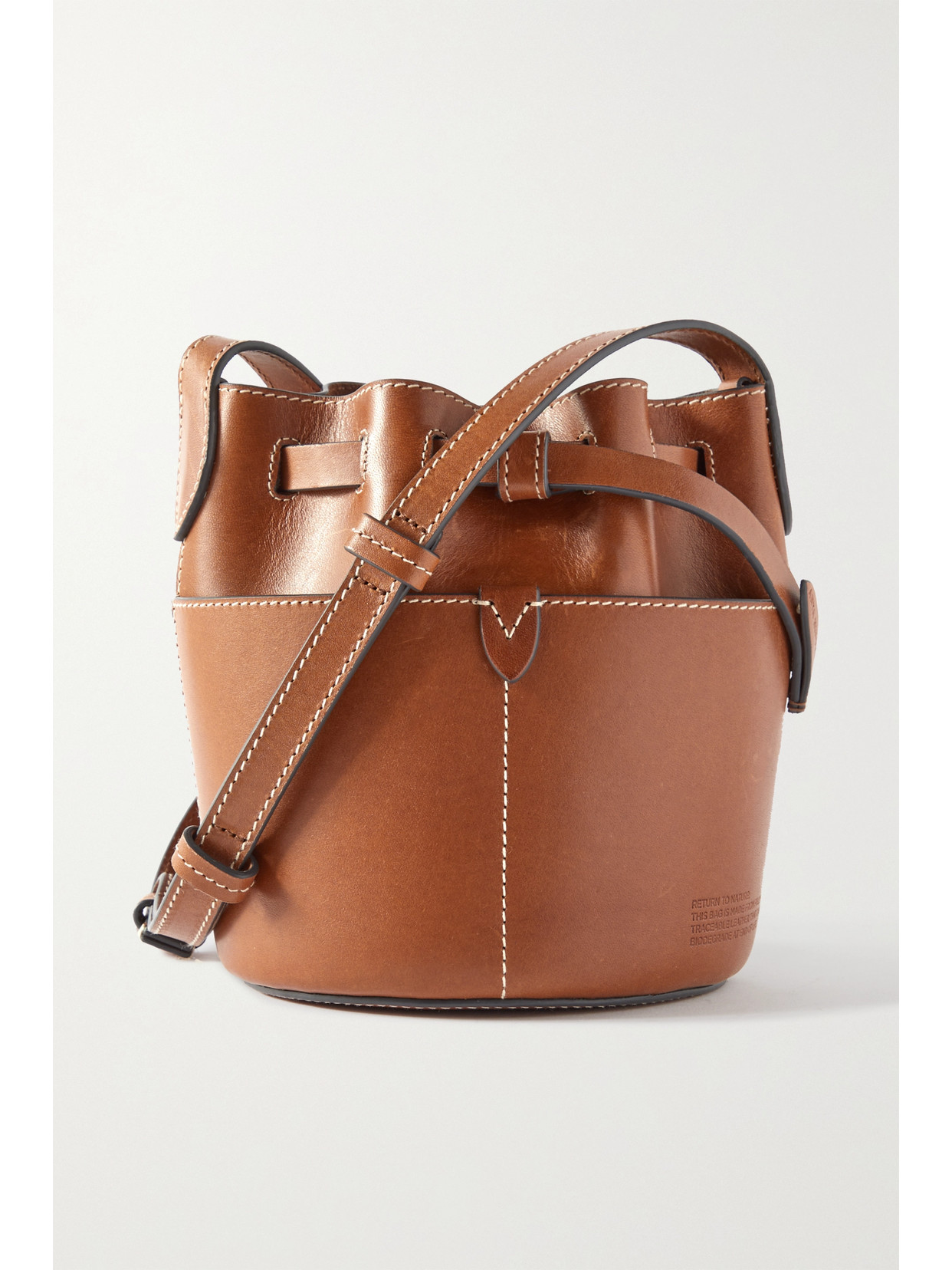 Return To Nature Small Leather Bucket Bag In Dark Brown