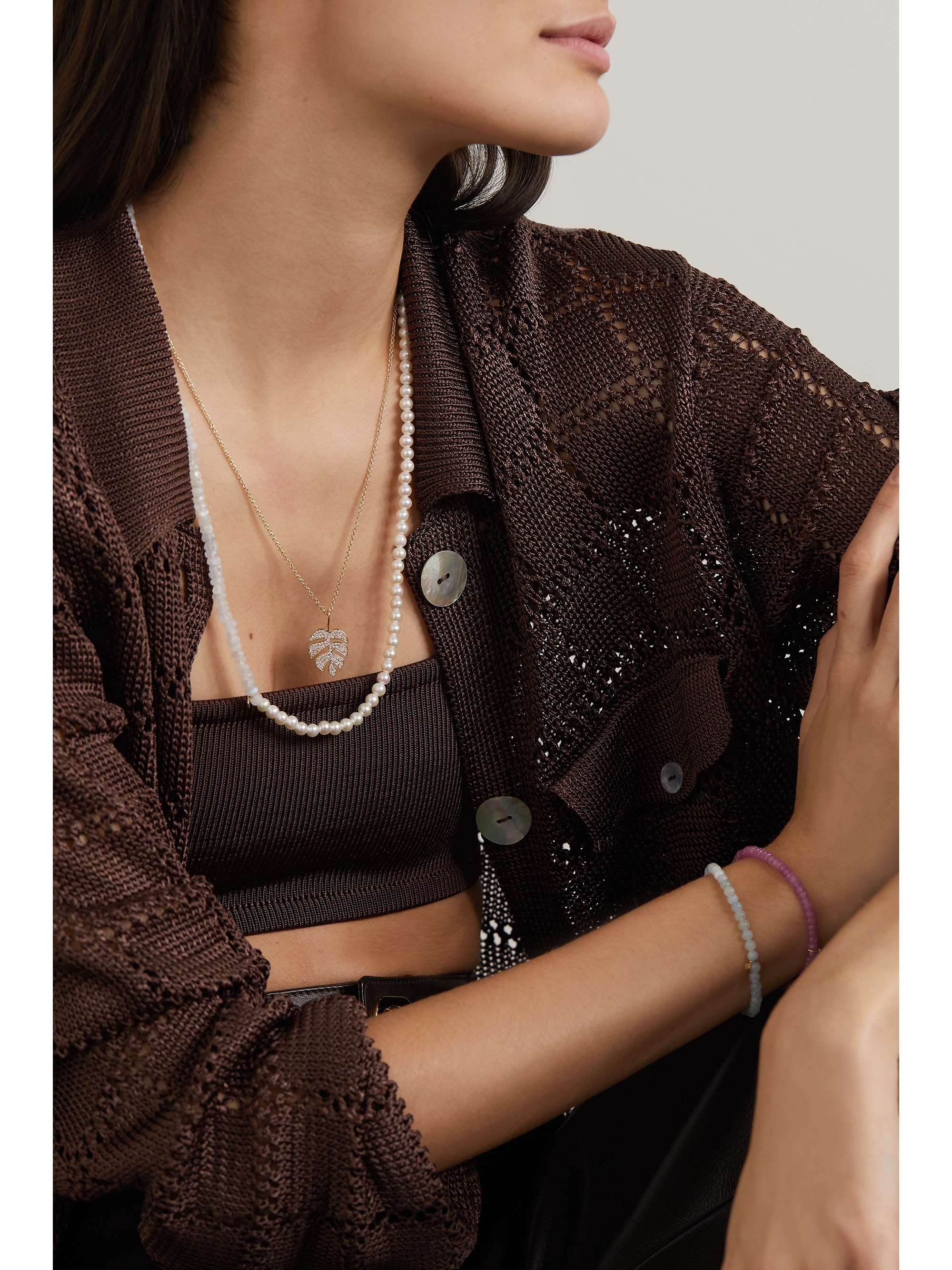 SYDNEY EVAN Monstera 14-karat gold diamond necklace