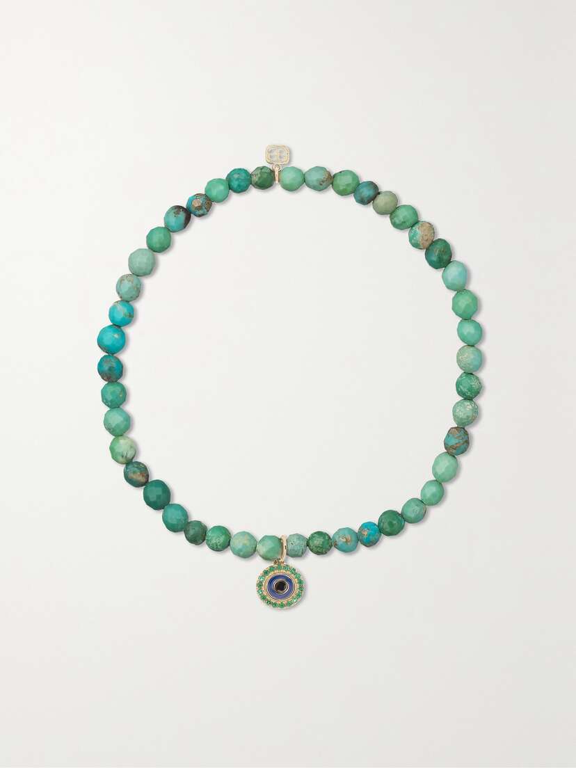 Sydney Evan Evil Eye 14-karat Gold, Enamel, Opal And Emerald Bracelet