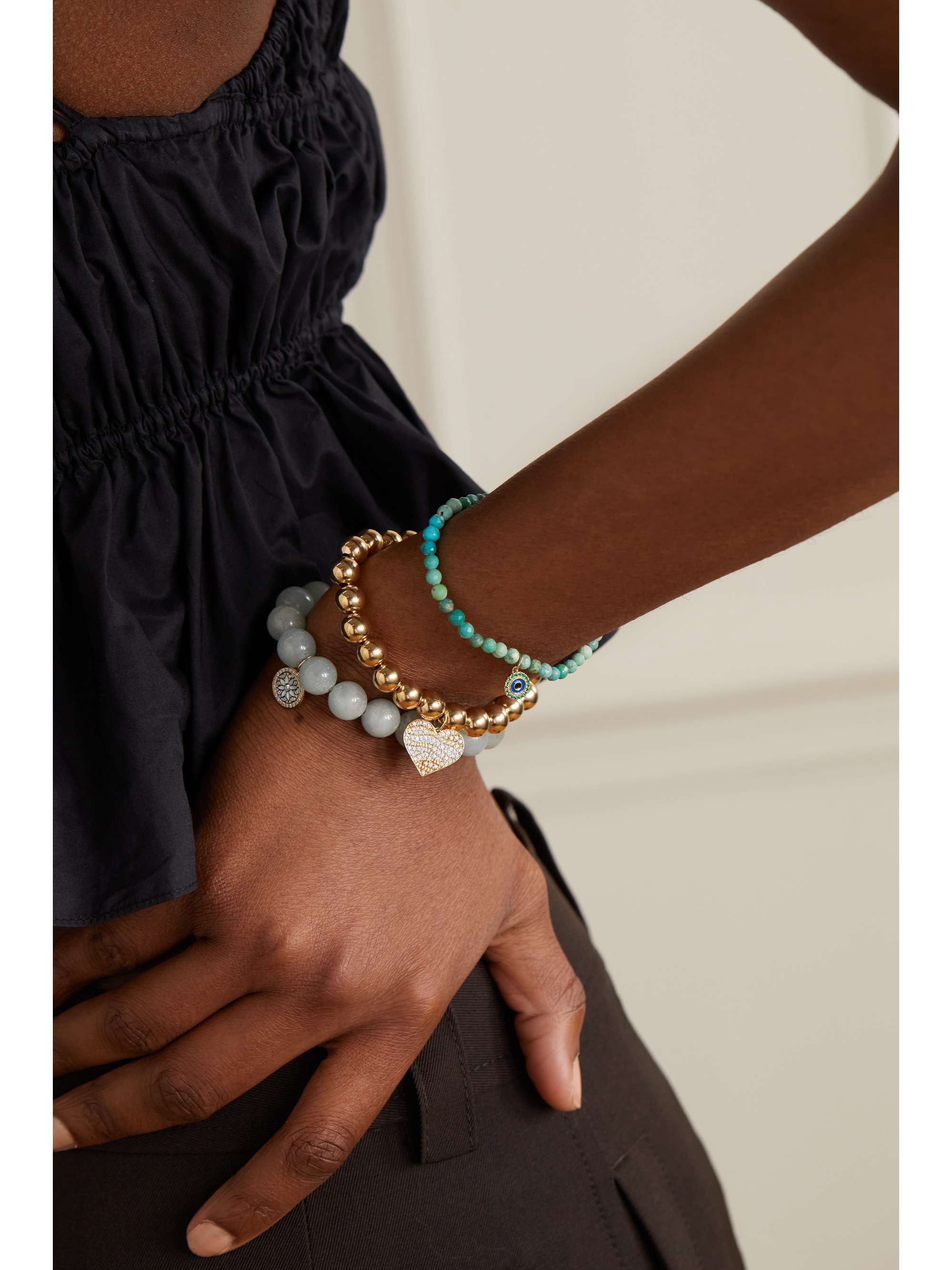 SYDNEY EVAN Evil Eye 14-karat gold, enamel, opal and emerald bracelet