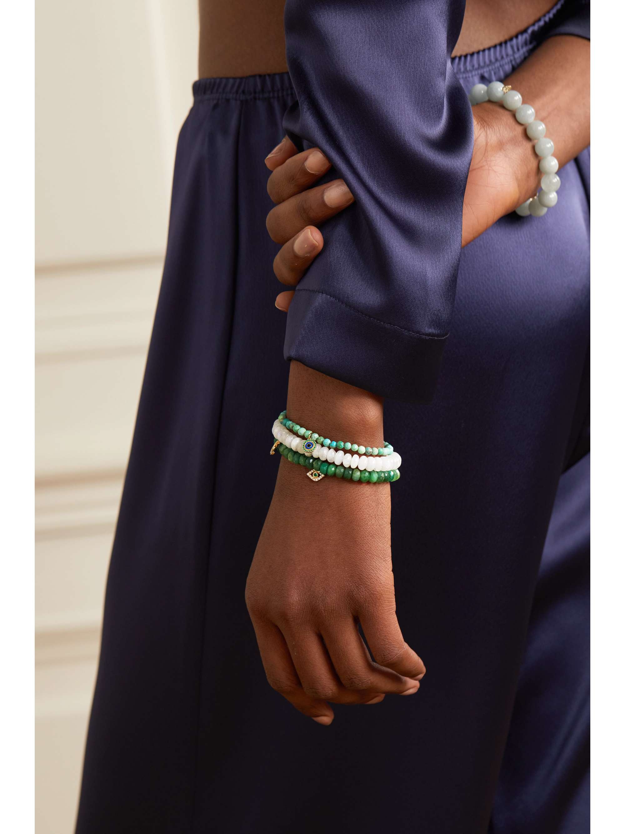 SYDNEY EVAN Palm Tree 14-karat gold multi-stone bracelet