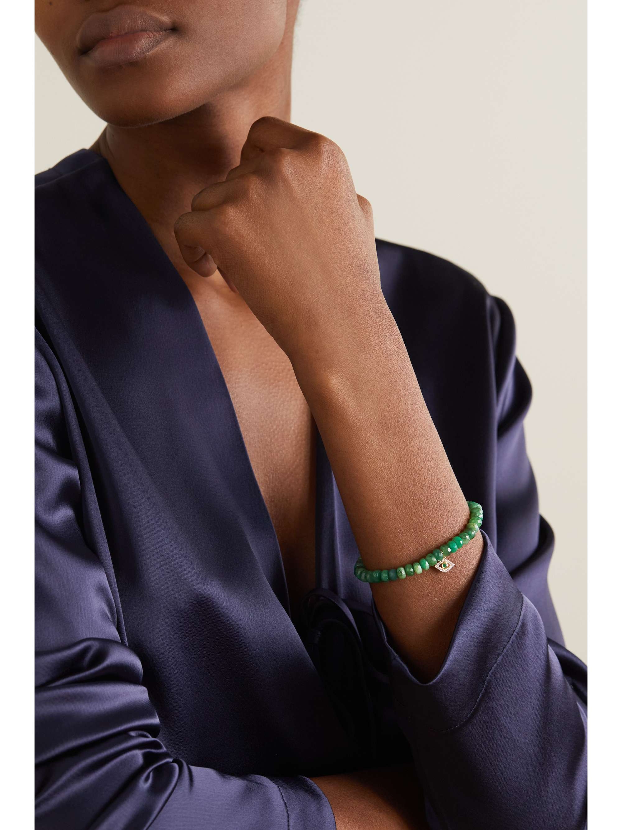 SYDNEY EVAN Palm Tree 14-karat gold multi-stone bracelet