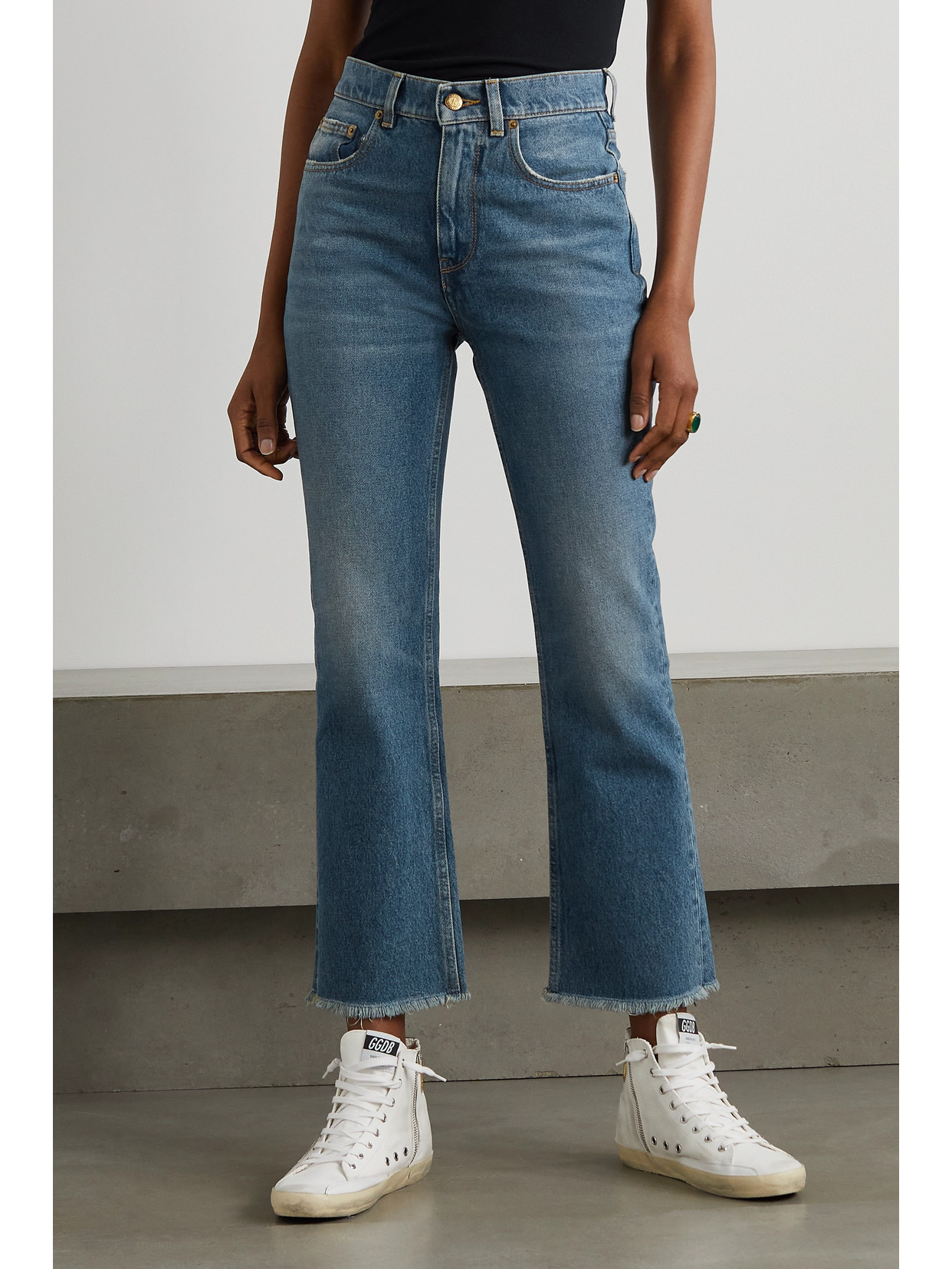 Shop Golden Goose Golden High-rise Cropped Flared Jeans In Blue