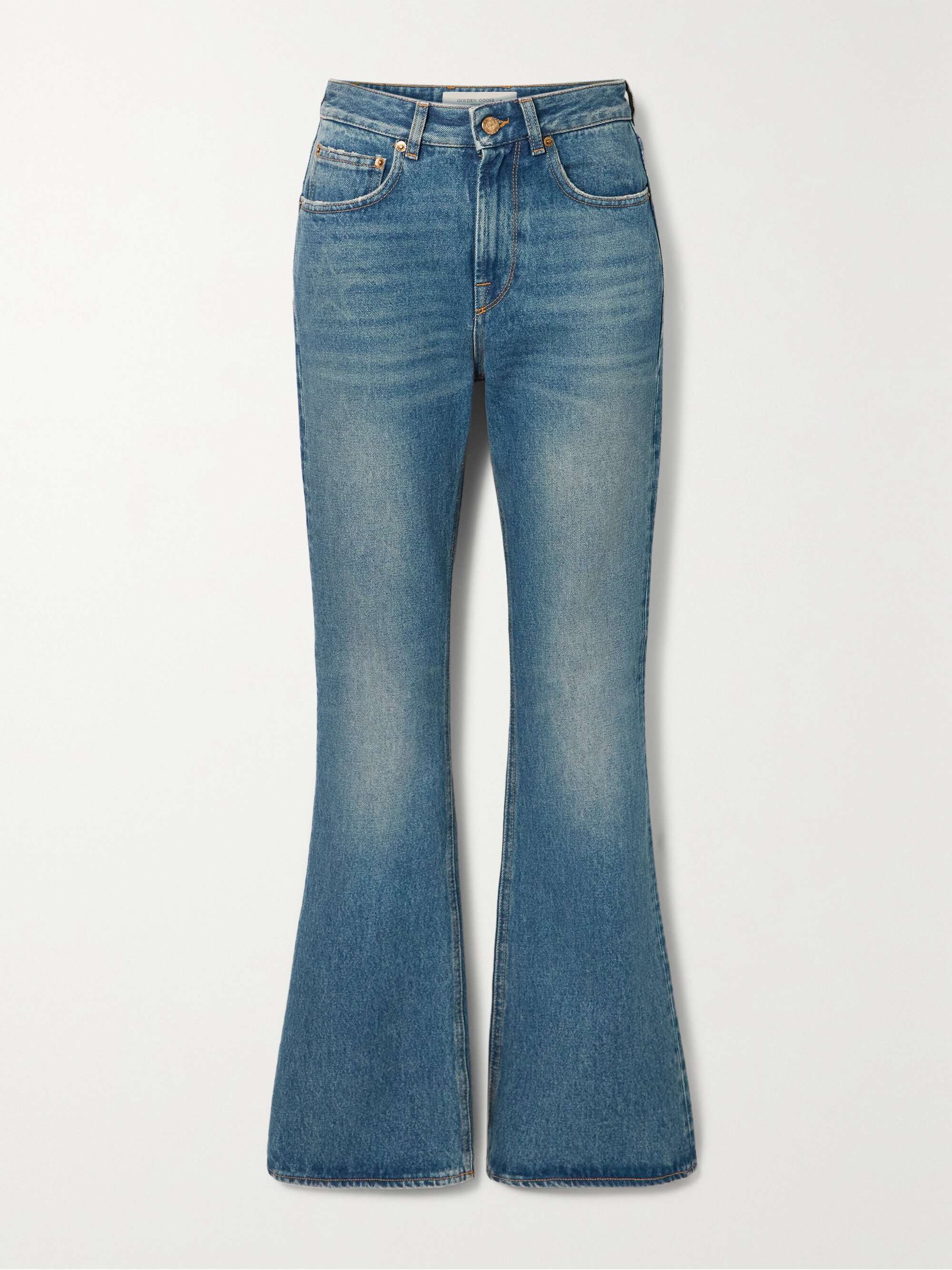 High waisted distressed bell bottom jeans shop
