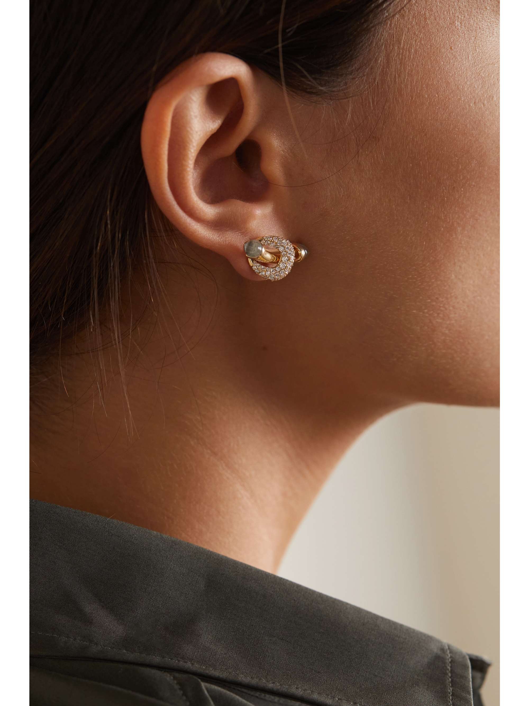 ANANYA 18-karat gold, crystal quartz and diamond earrings