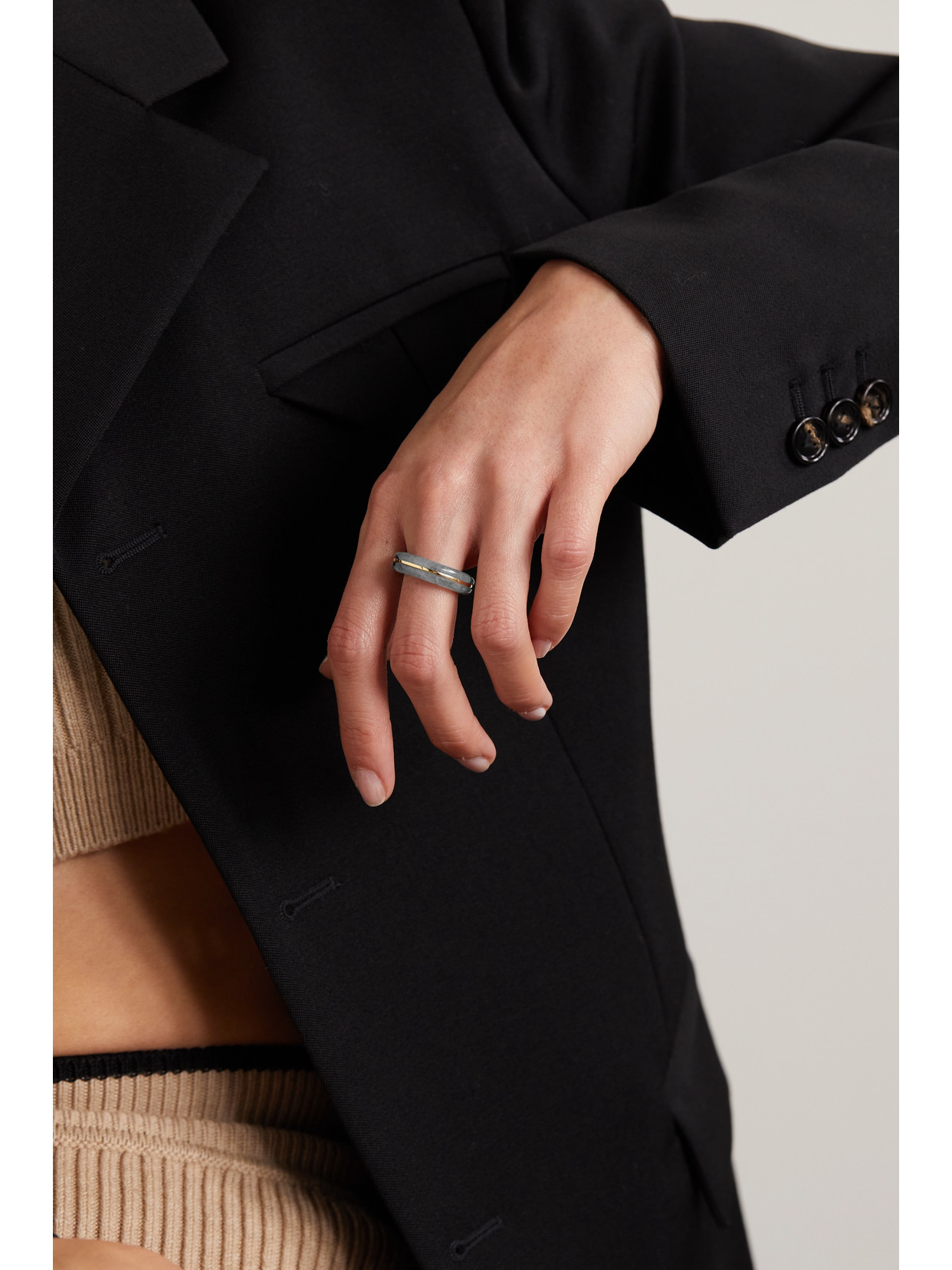 By Pariah Essential Recycled Gold Labradorite Ring In Gray