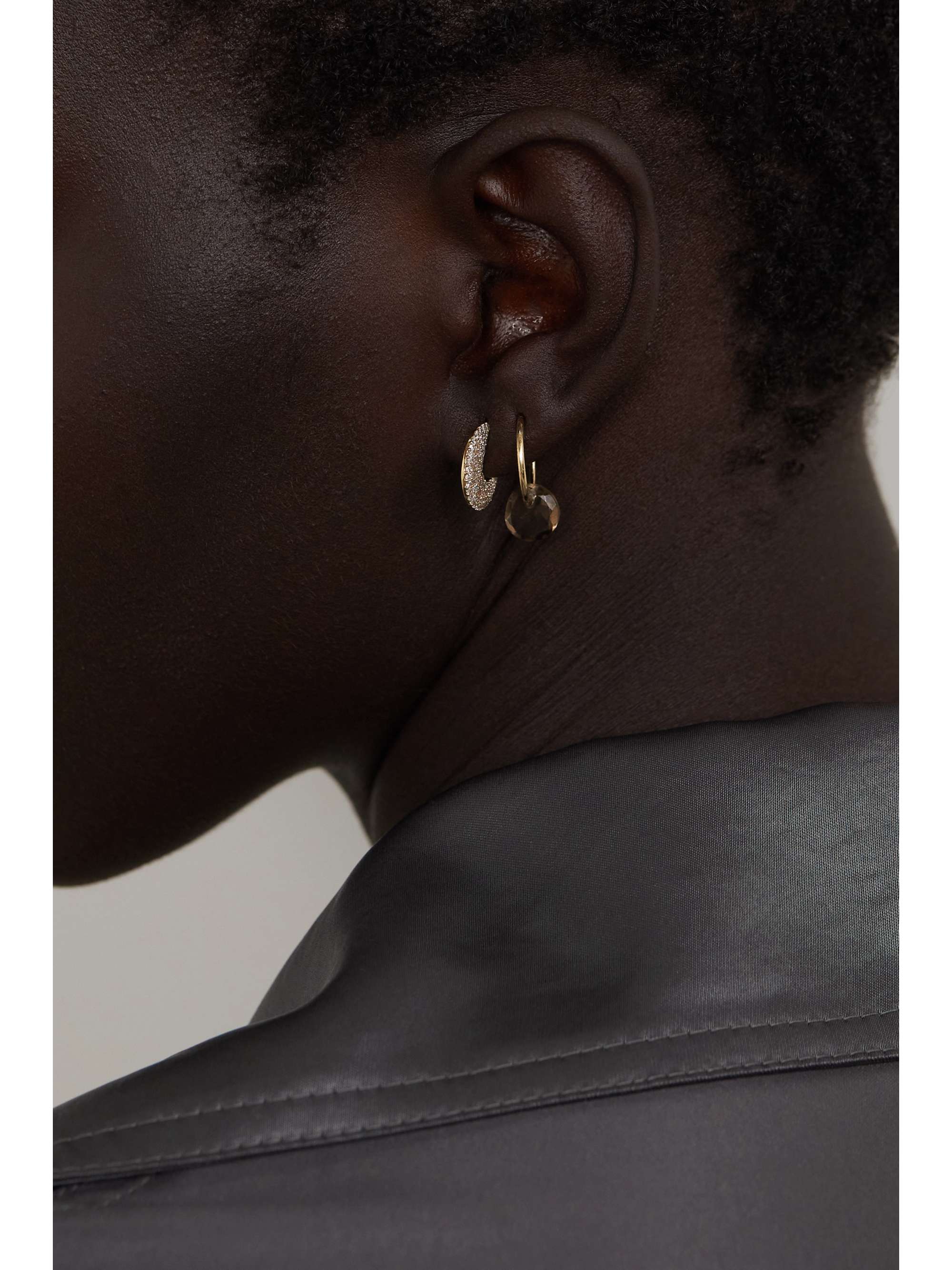 BY PARIAH Disc Huggie 9-karat recycled gold diamond hoop earrings