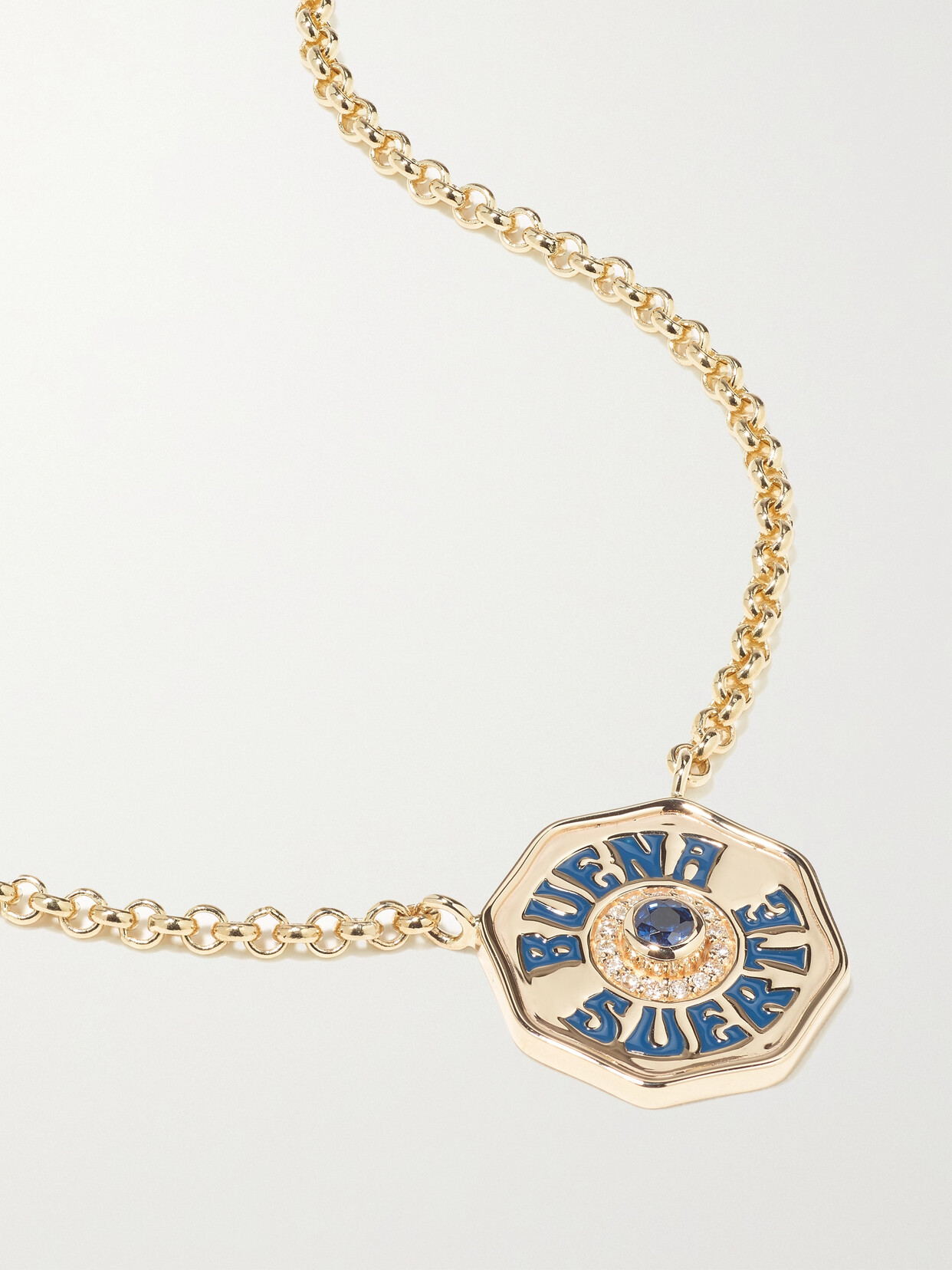 Marlo Laz - Buena Suerte 14-karat Gold, Enamel, Diamond And Sapphire Necklace - one size 22 Awaiting product image