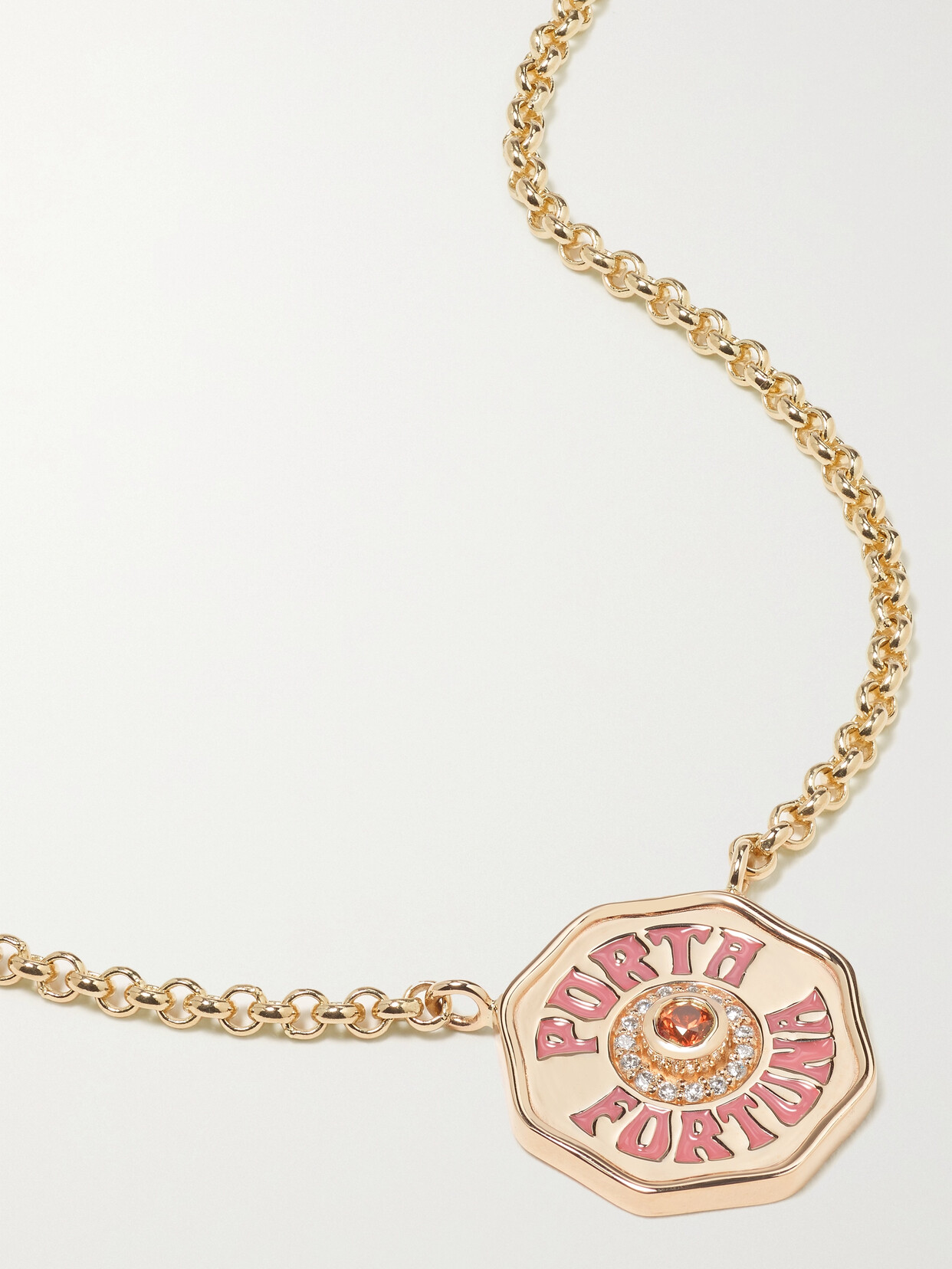 Marlo Laz - Mini Porta Fortuna Coin 14-karat Gold, Enamel, Diamond And Sapphire Necklace - one size 22 Awaiting product image