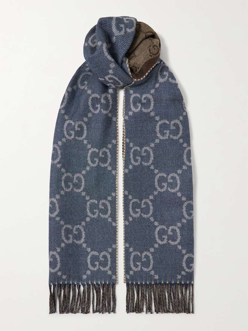 Gucci Reversible Fringed Logo-jacquard Wool Scarf