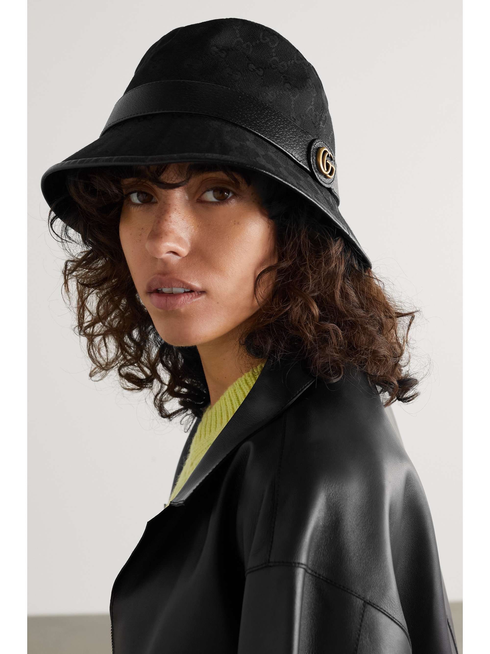 GUCCI Leather-trimmed canvas-jacquard bucket hat | NET-A-PORTER