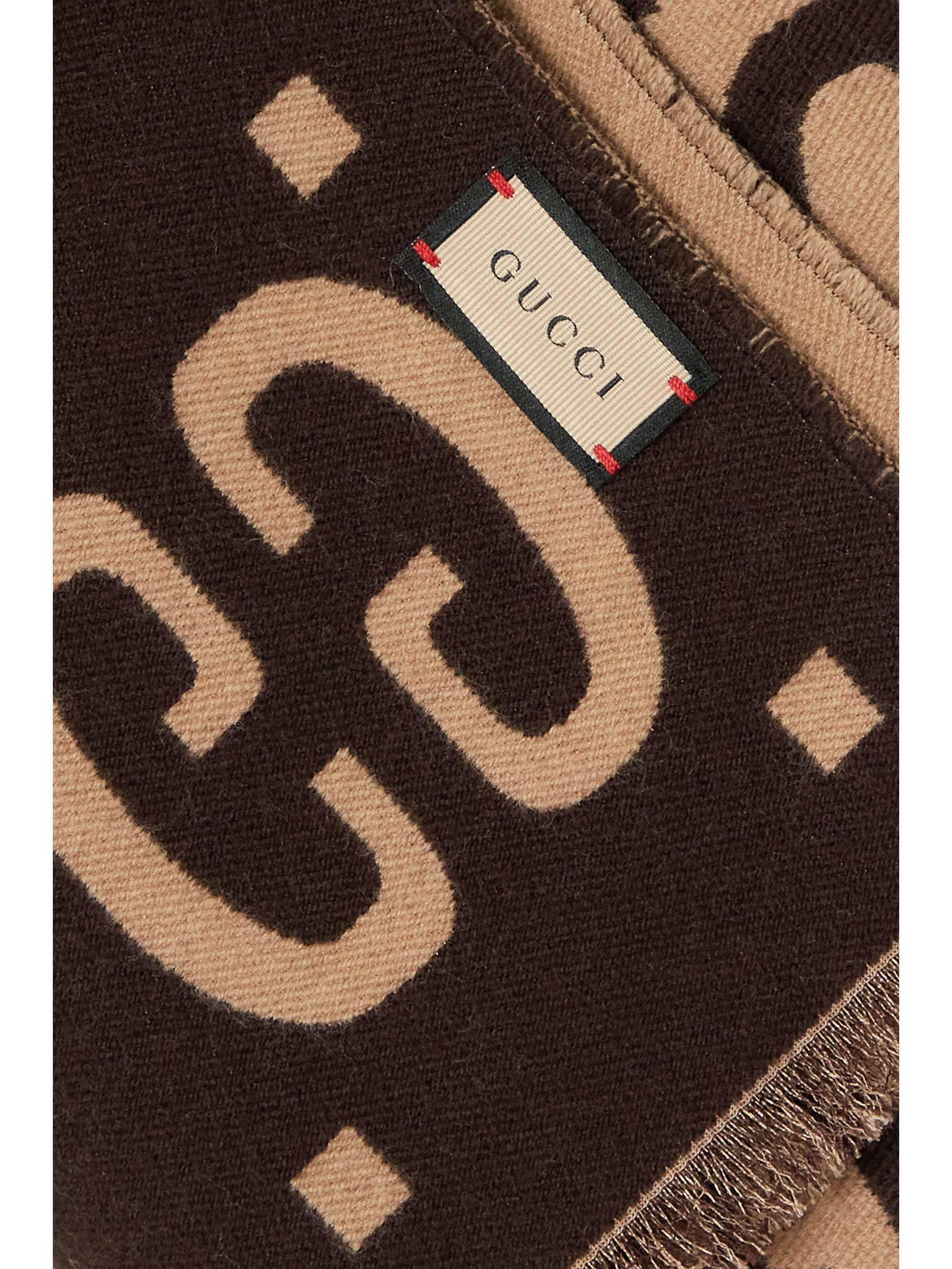 GUCCI Fringed wool and silk-blend jacquard scarf | NET-A-PORTER