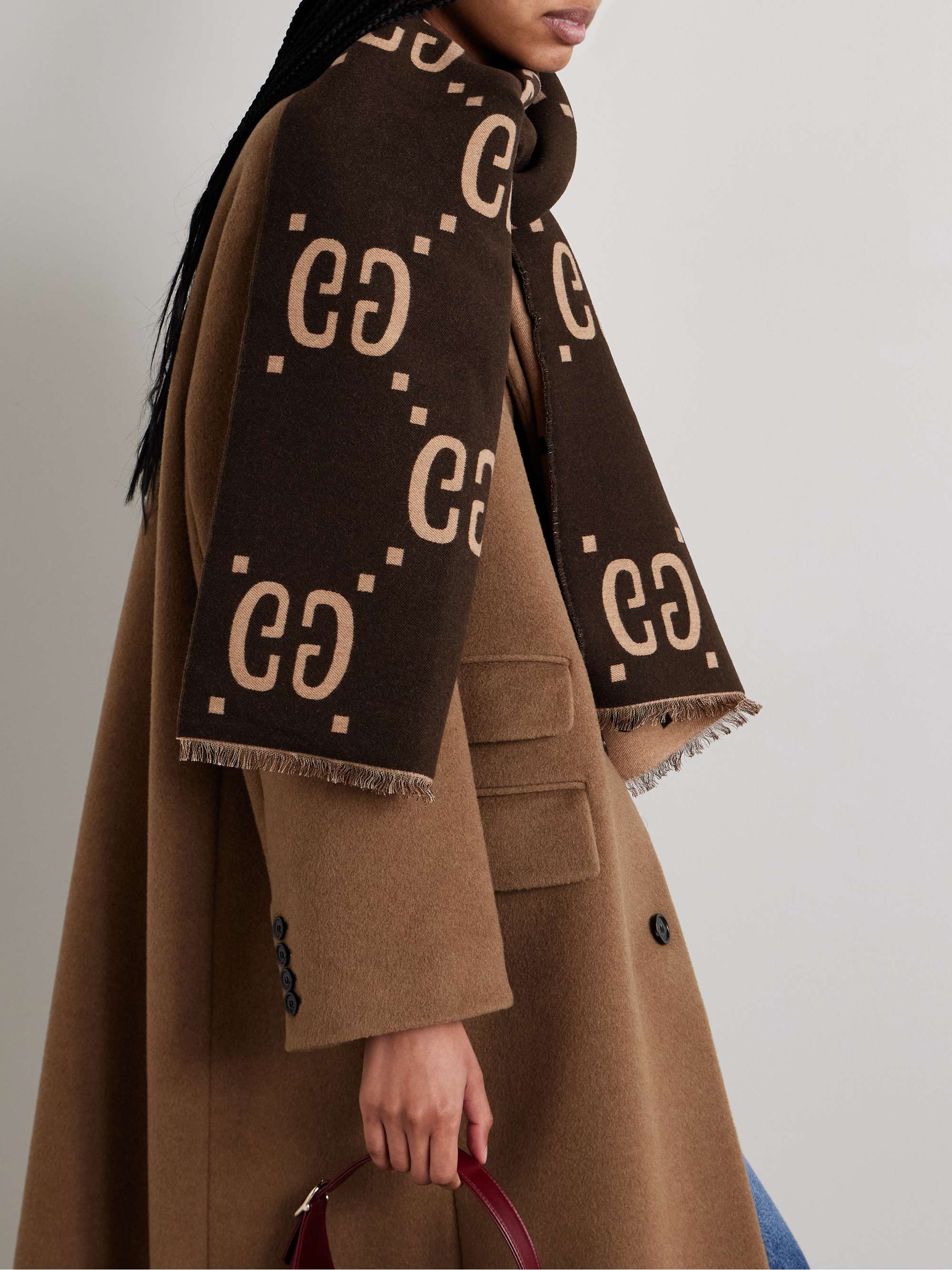 GUCCI Brown Wool Silk Shawl Scarf