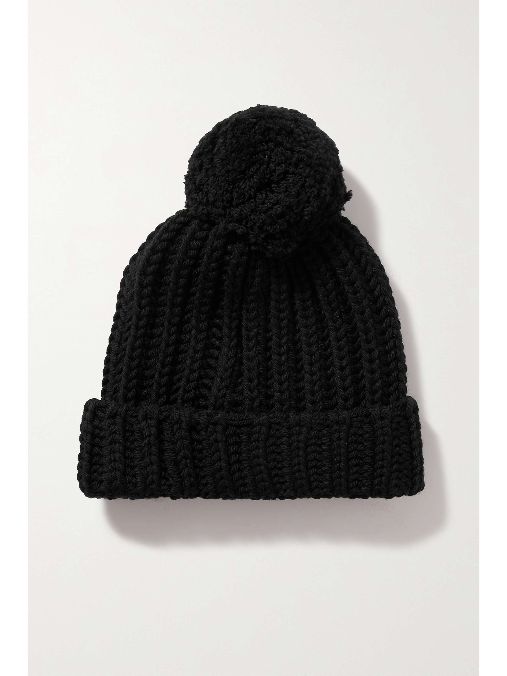 Black Pompom-embellished ribbed wool 