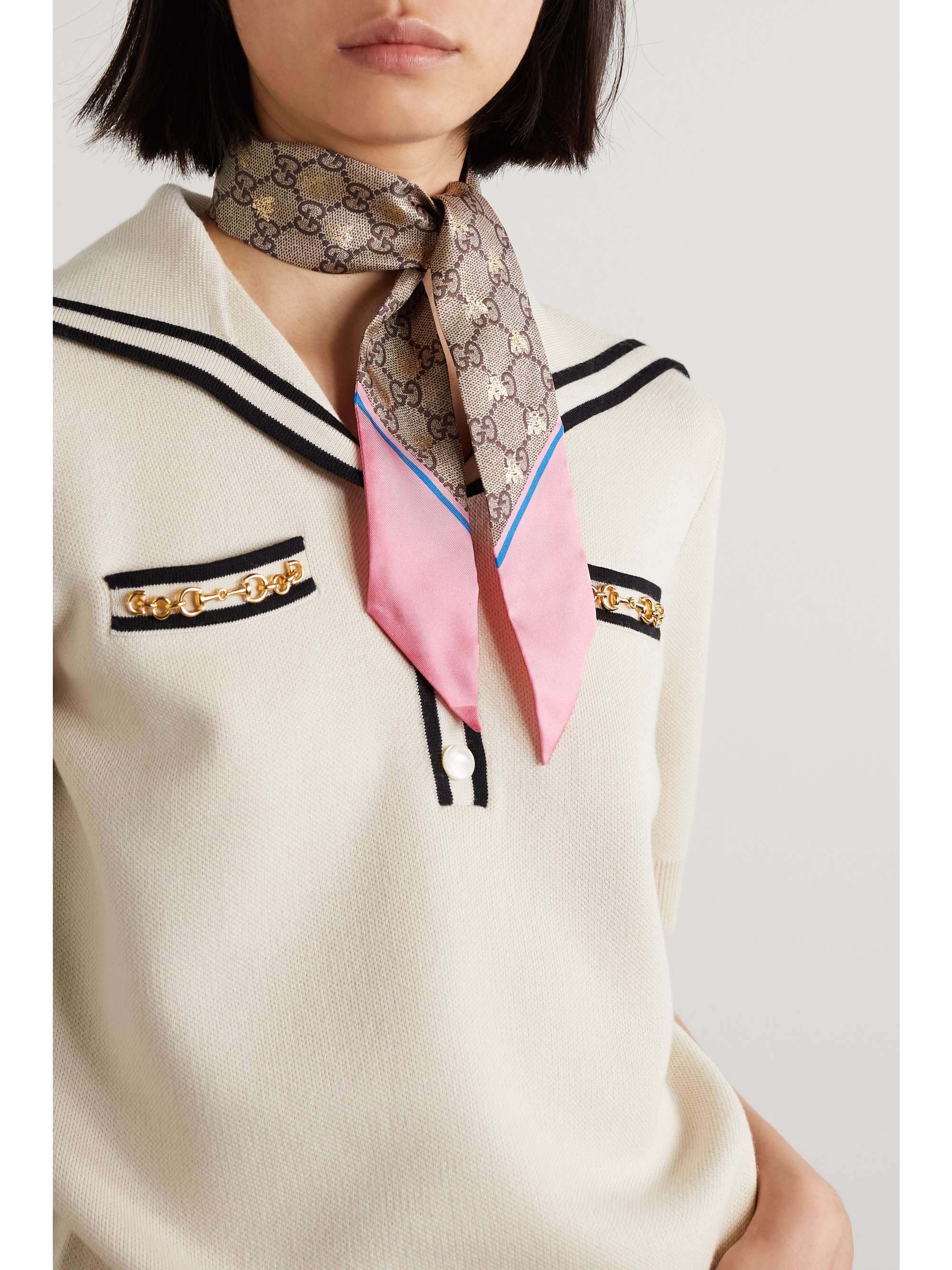 GUCCI Metallic printed silk-twill scarf | NET-A-PORTER