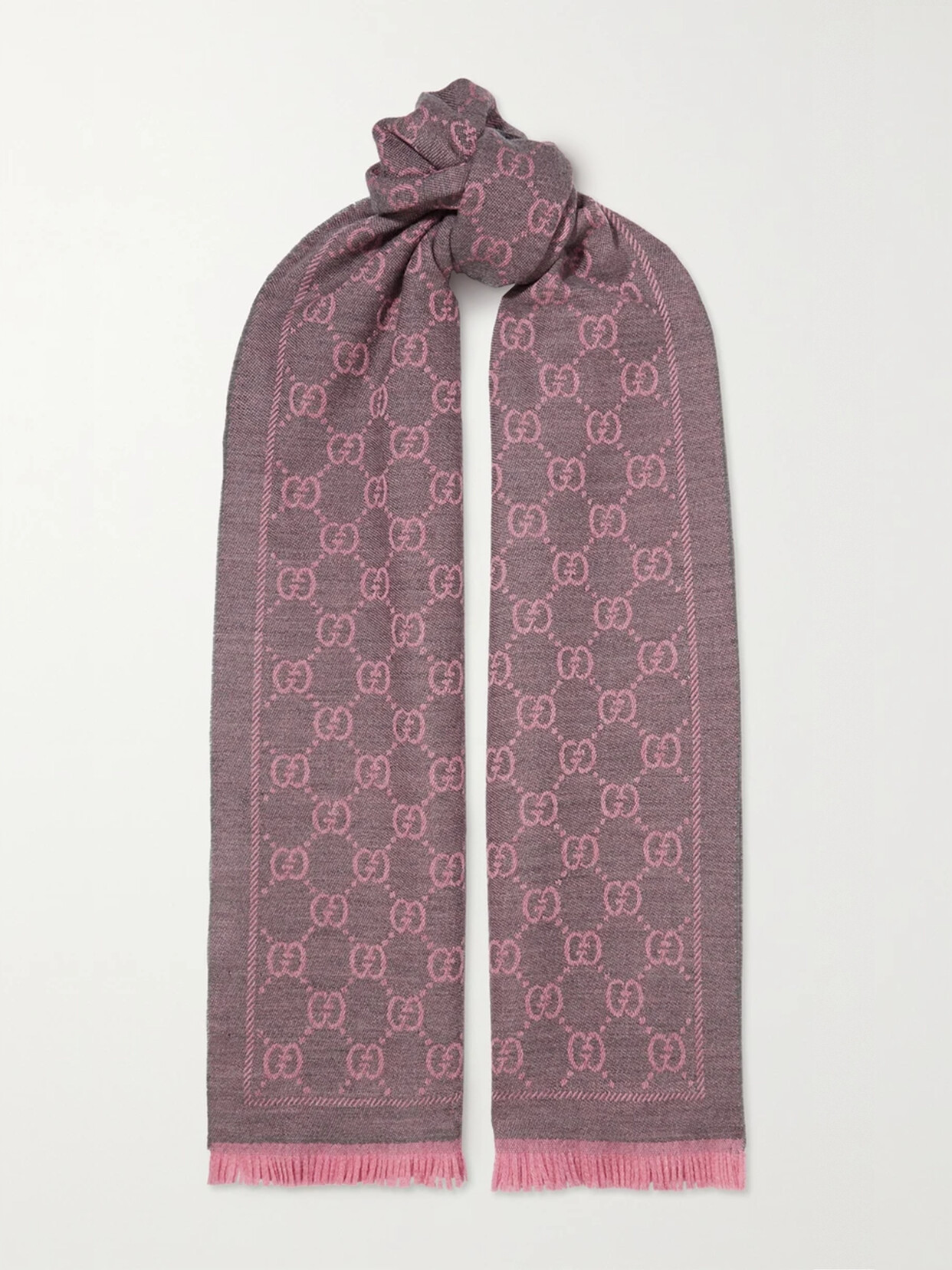 Gucci + Net Sustain Sten Reversible Fringed Organic Wool-jacquard Scarf In Brown