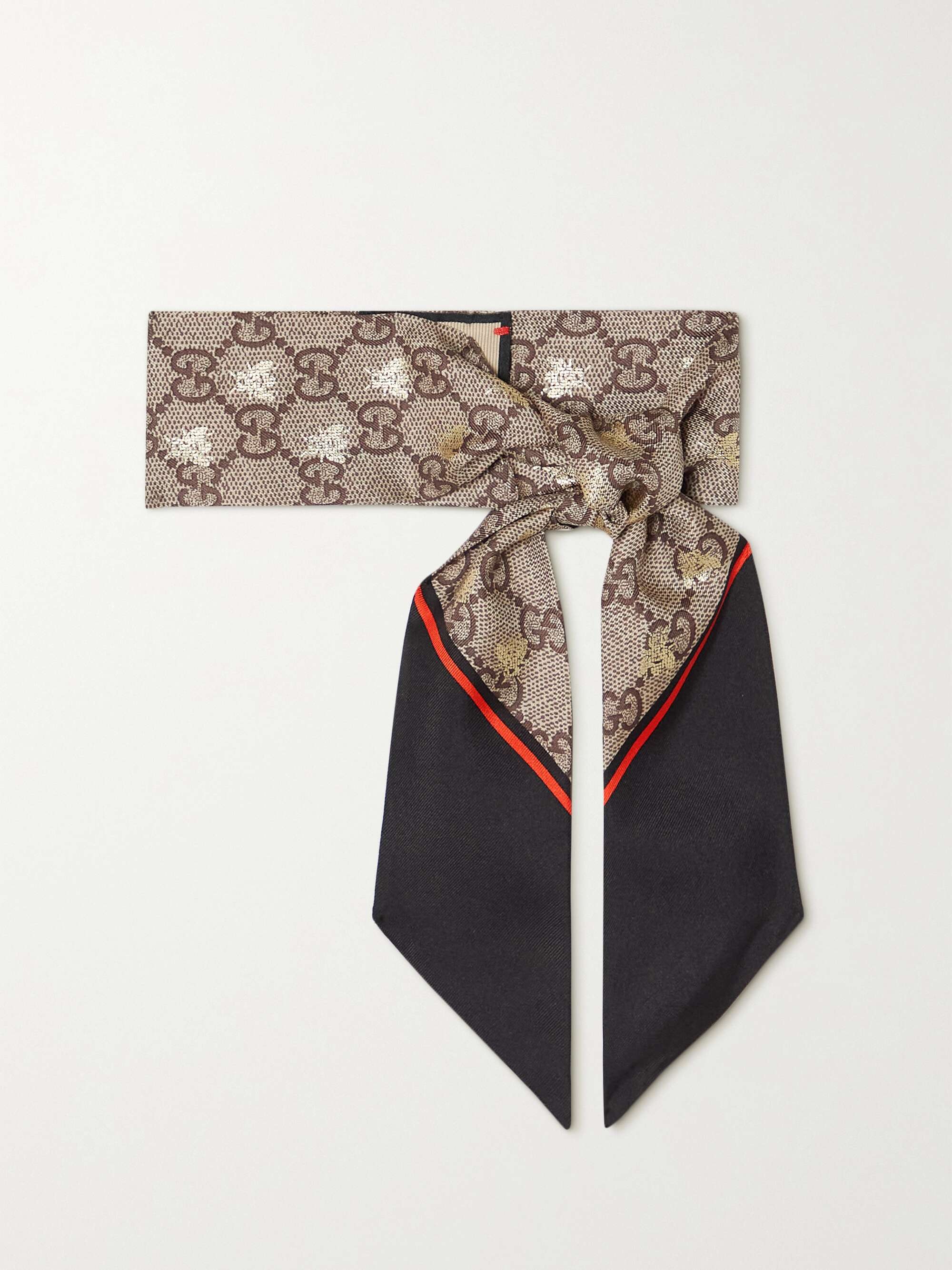 Metallic printed silk-twill scarf