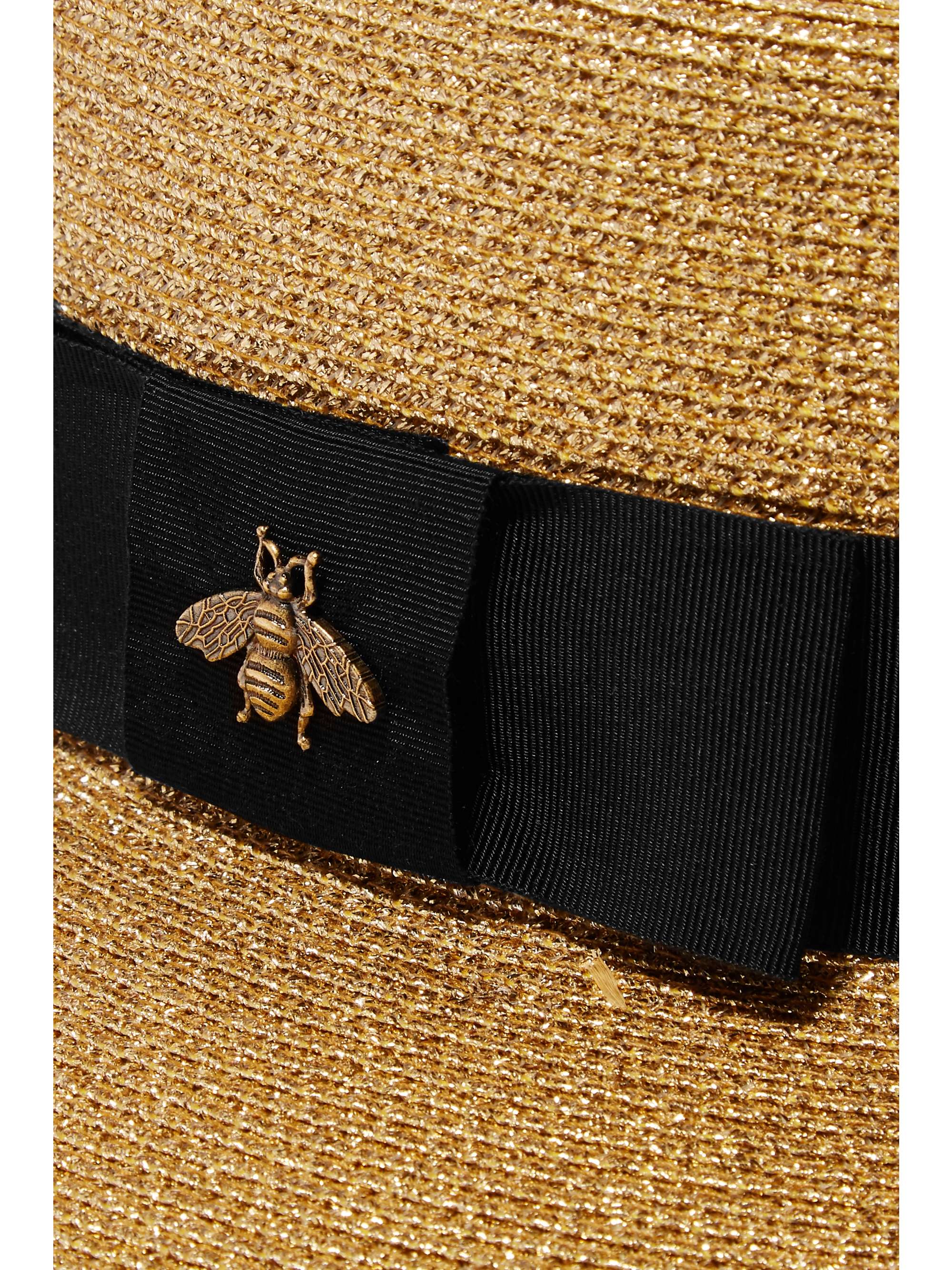 GUCCI Grosgrain-trimmed glittered straw hat