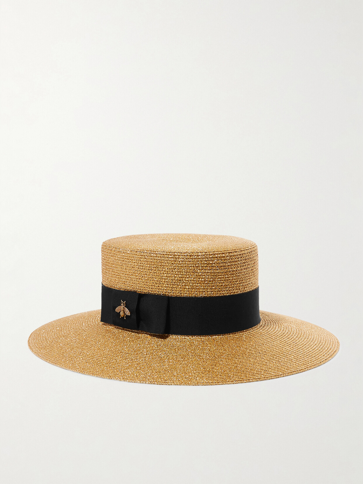 Gucci - Grosgrain-trimmed Glittered Straw Hat - Gold