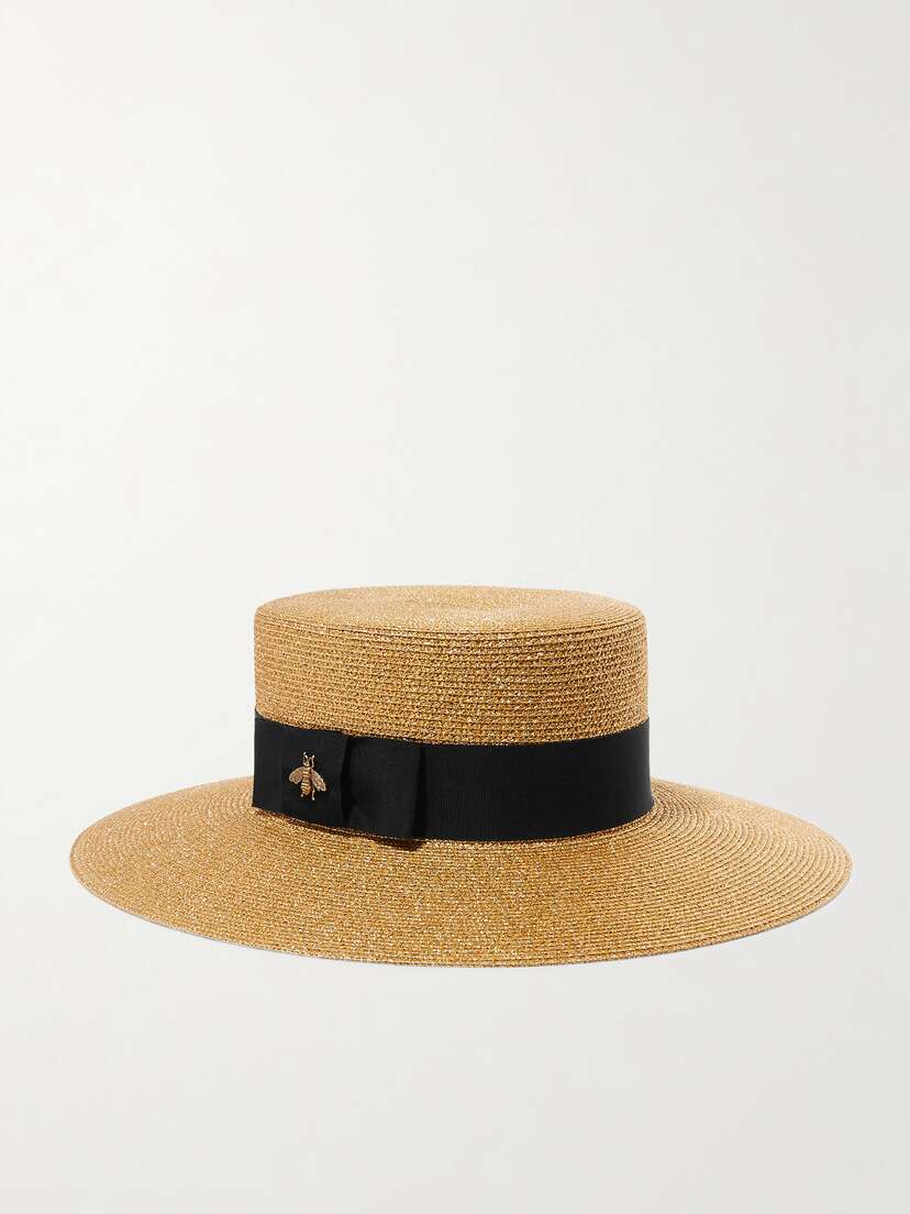 Gucci Grosgrain-trimmed Glittered traw Hat - Women's Accessories