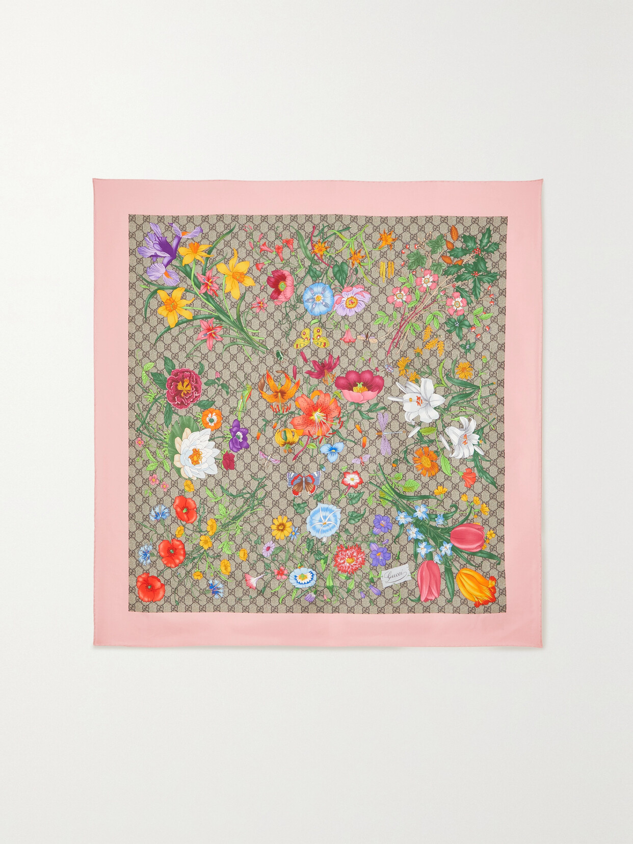 Gucci Printed Silk-twill Scarf In Neutrals