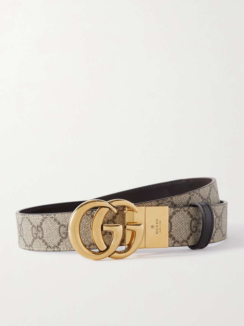 Gucci Reversible Leather And Printed Coated-canvas Belt