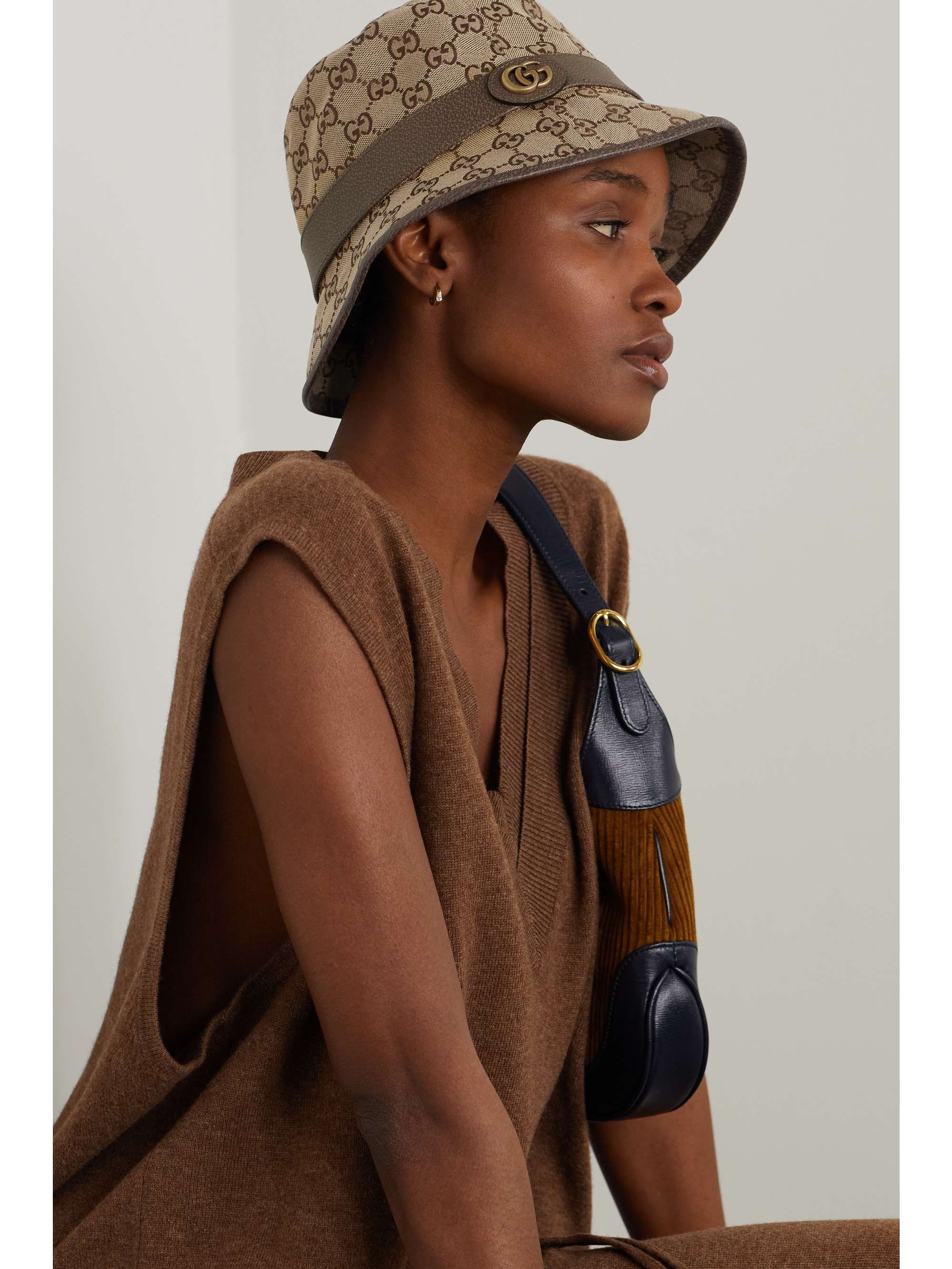 GUCCI Leather-trimmed cotton-blend jacquard bucket hat | NET-A-PORTER