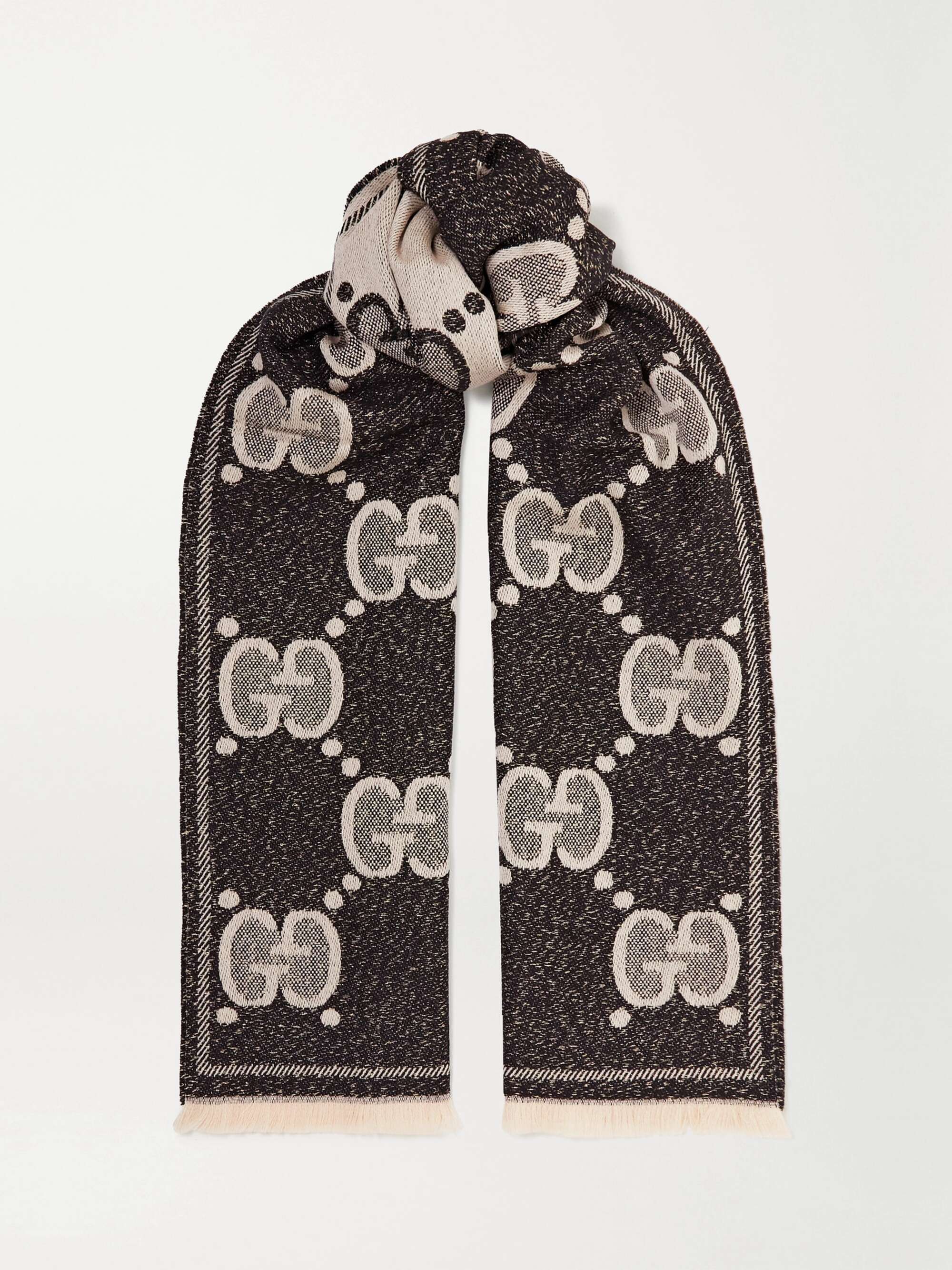 Black / Ivory GG Wool Jacquard Scarf