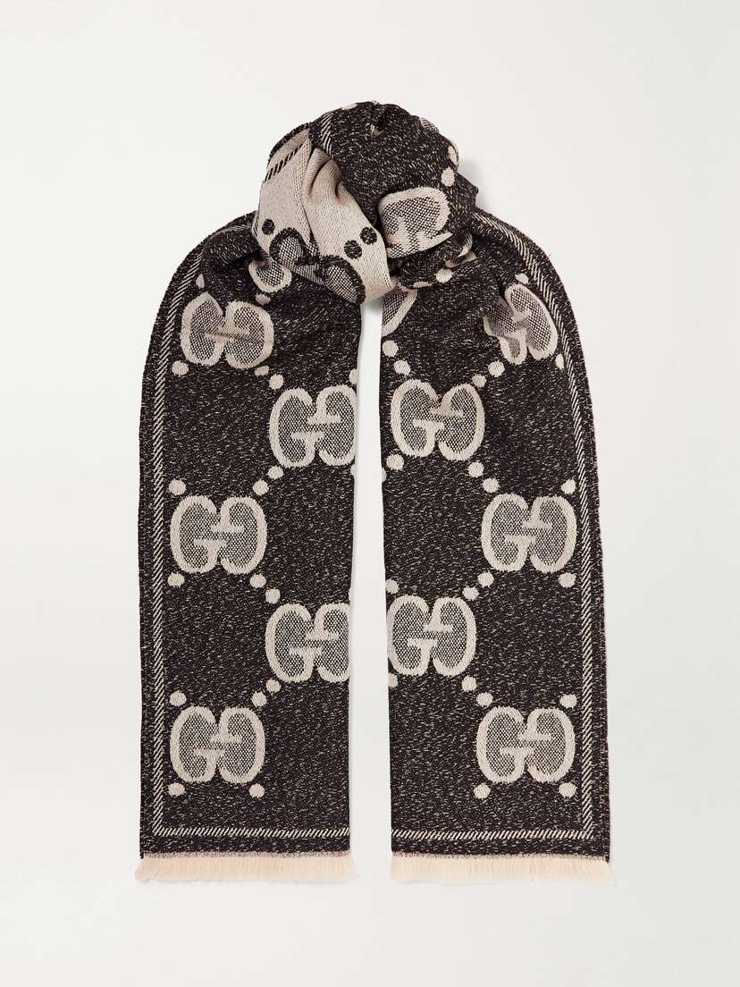 Gucci Fringed Metallic Jacquard-knit Wool-blend Scarf