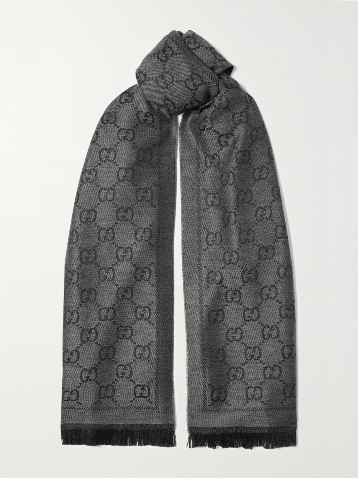 Gucci - + Net Sustain Sten Reversible Fringed Organic Wool-jacquard Scarf - Anthracite