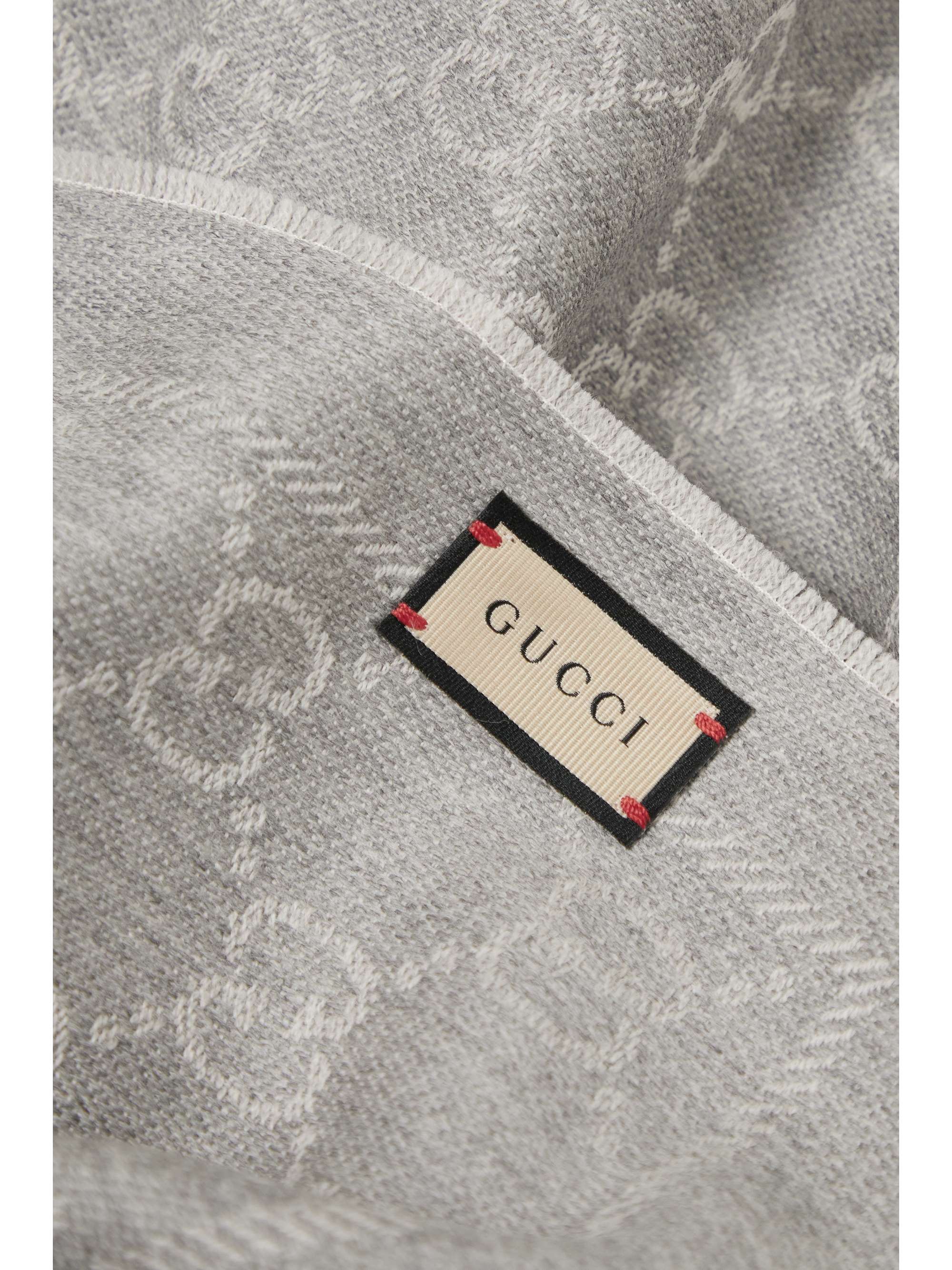 GUCCI + NET SUSTAIN Sten reversible fringed organic wool-jacquard scarf