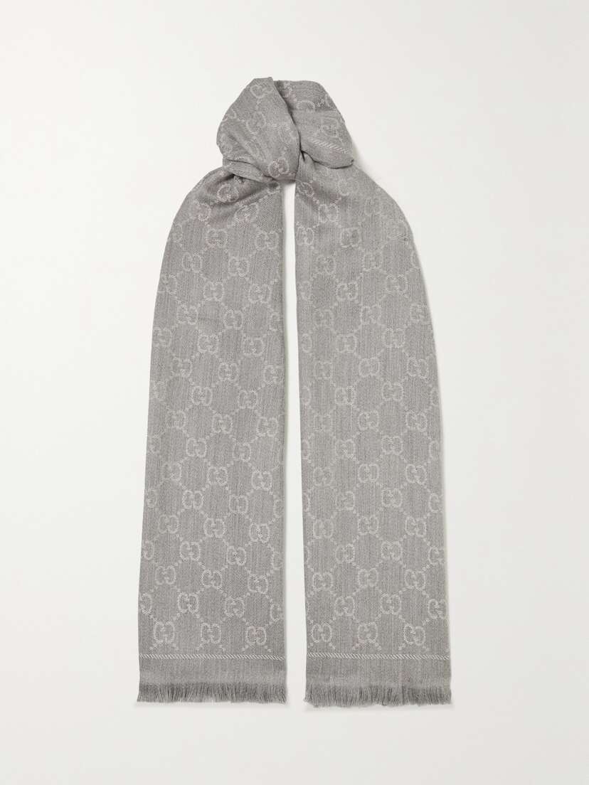 Gucci + Net Sustain Sten Reversible Fringed Organic Wool-jacquard Scarf