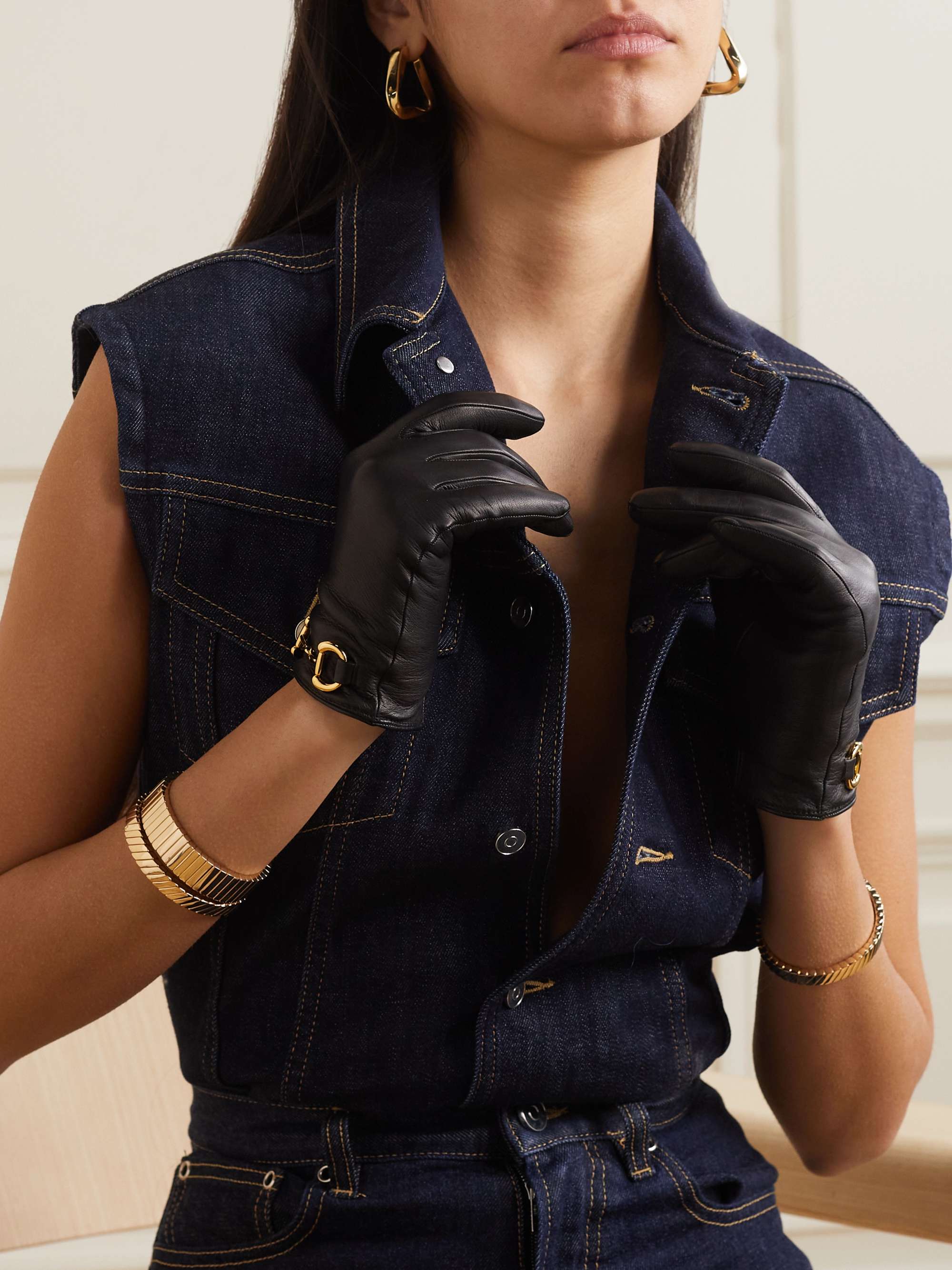 GUCCI Horsebit-detailed leather gloves