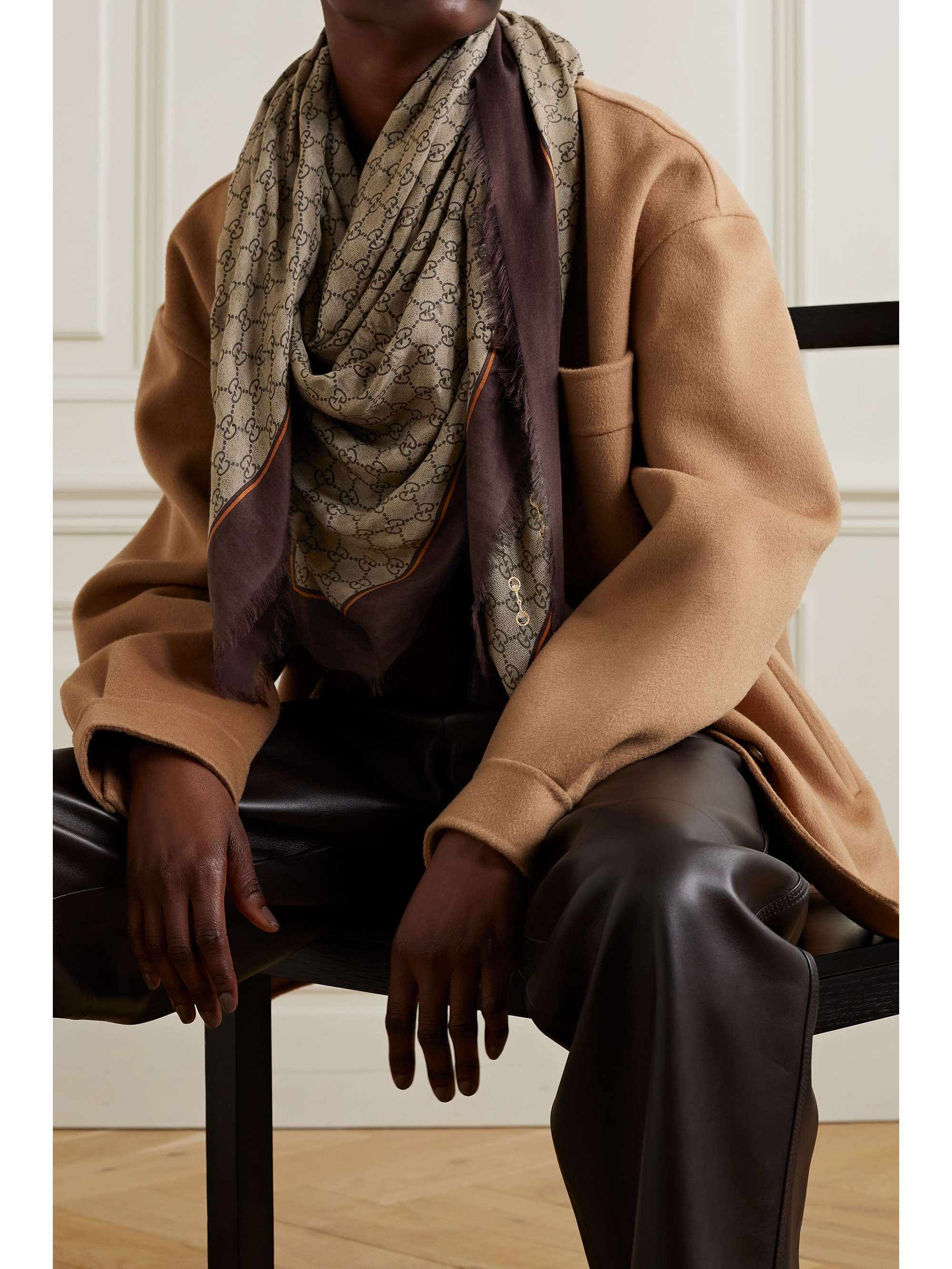 GUCCI Metallic printed modal and silk-blend scarf | NET-A-PORTER