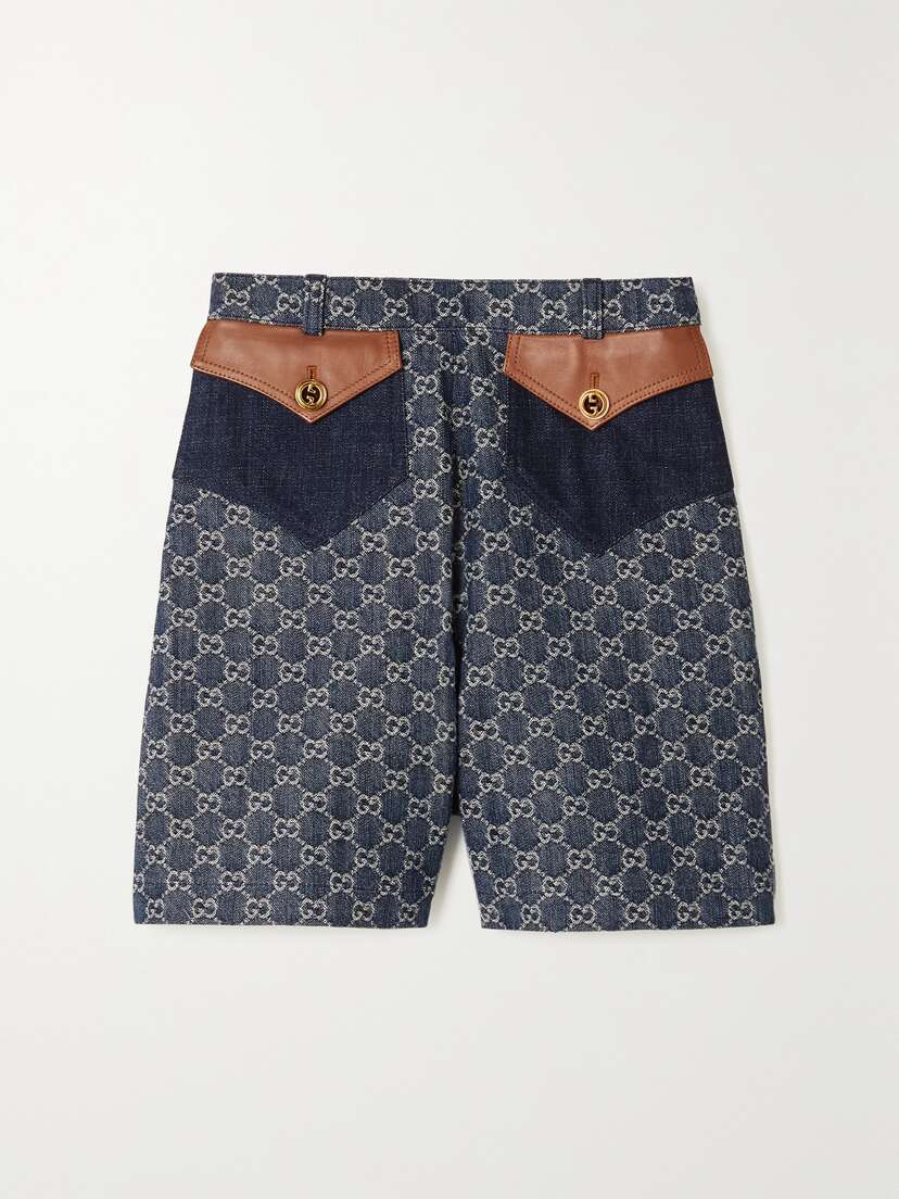 Gucci + Net Sustain Leather-trimmed Organic Denim-jacquard Shorts