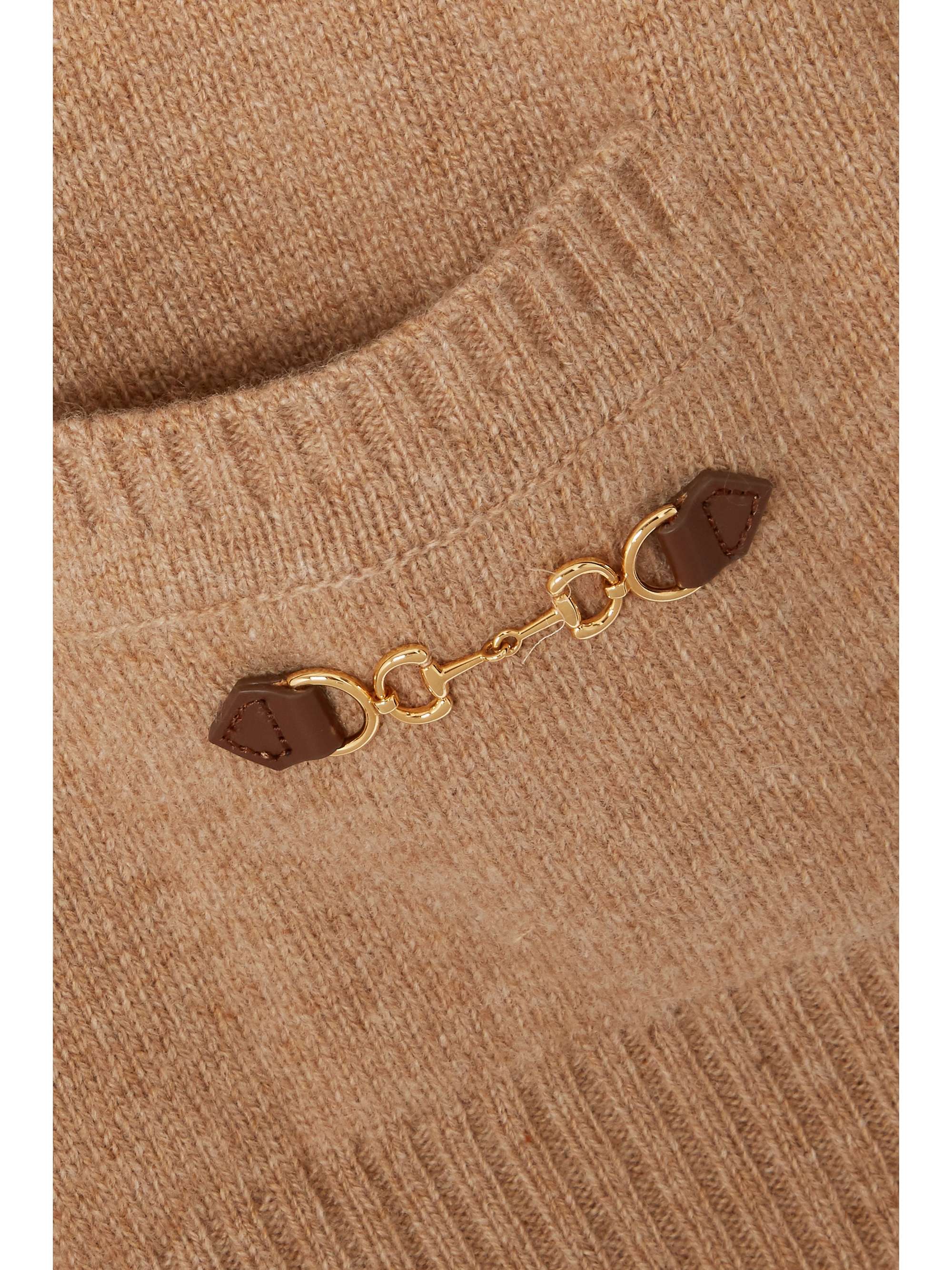 GUCCI Horsebit-detailed leather-trimmed cashmere cardigan