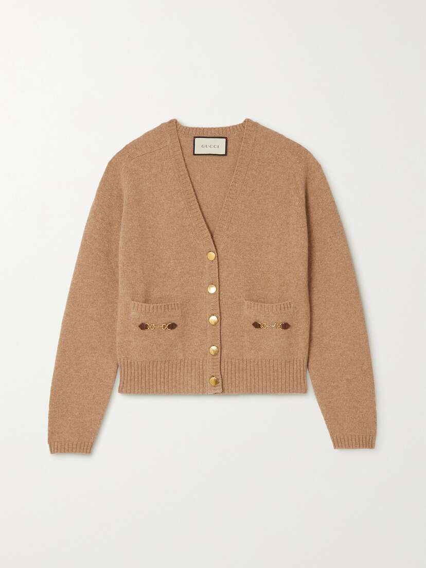 Gucci Horsebit-detailed eather-trimmed Cashmere Cardigan