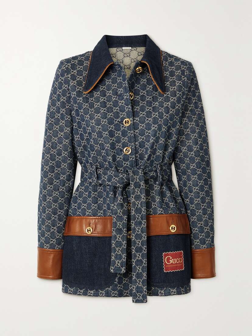 Gucci + Net Sustain Leather-trimmed Organic Denim-jacquard Jacket