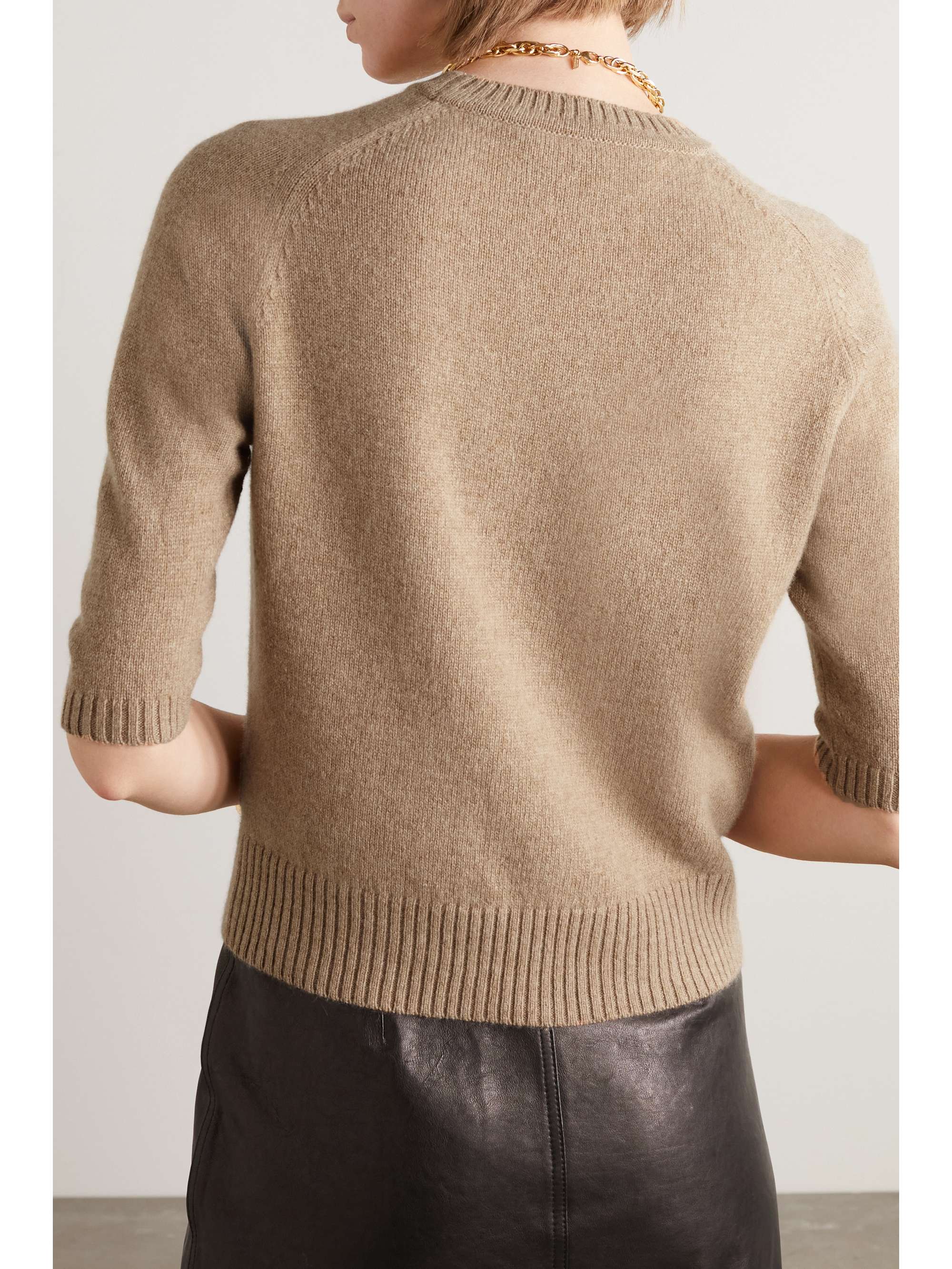 GUCCI Horsebit-detailed leather-trimmed cashmere sweater